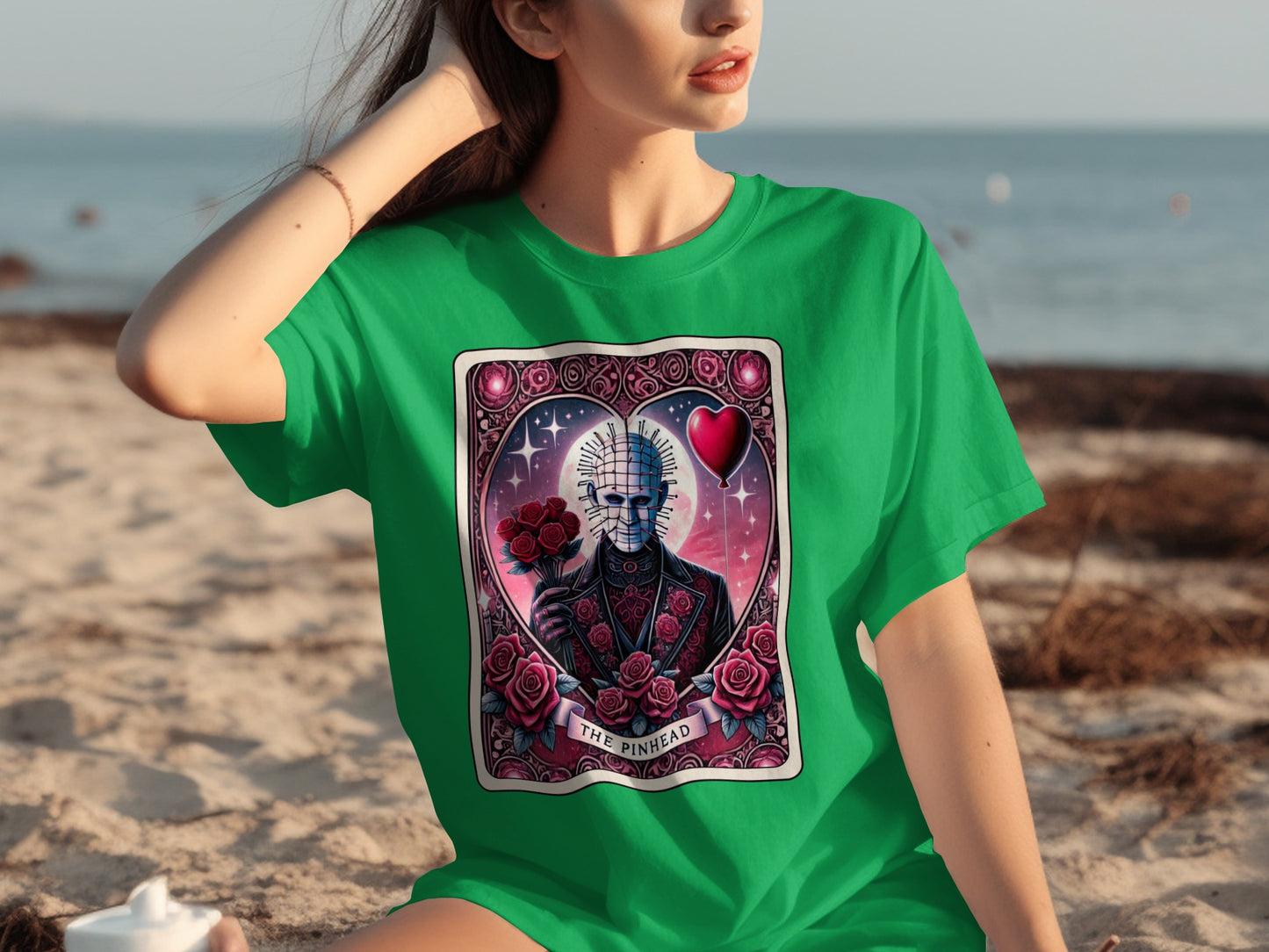 The Pinhead Roses and Hearts Graphic Green Shirt