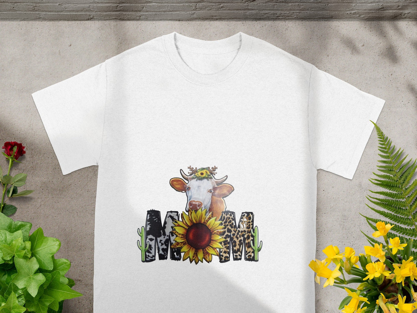 Cute Cow and Sunflower Mom Graphic T-Shirt Design