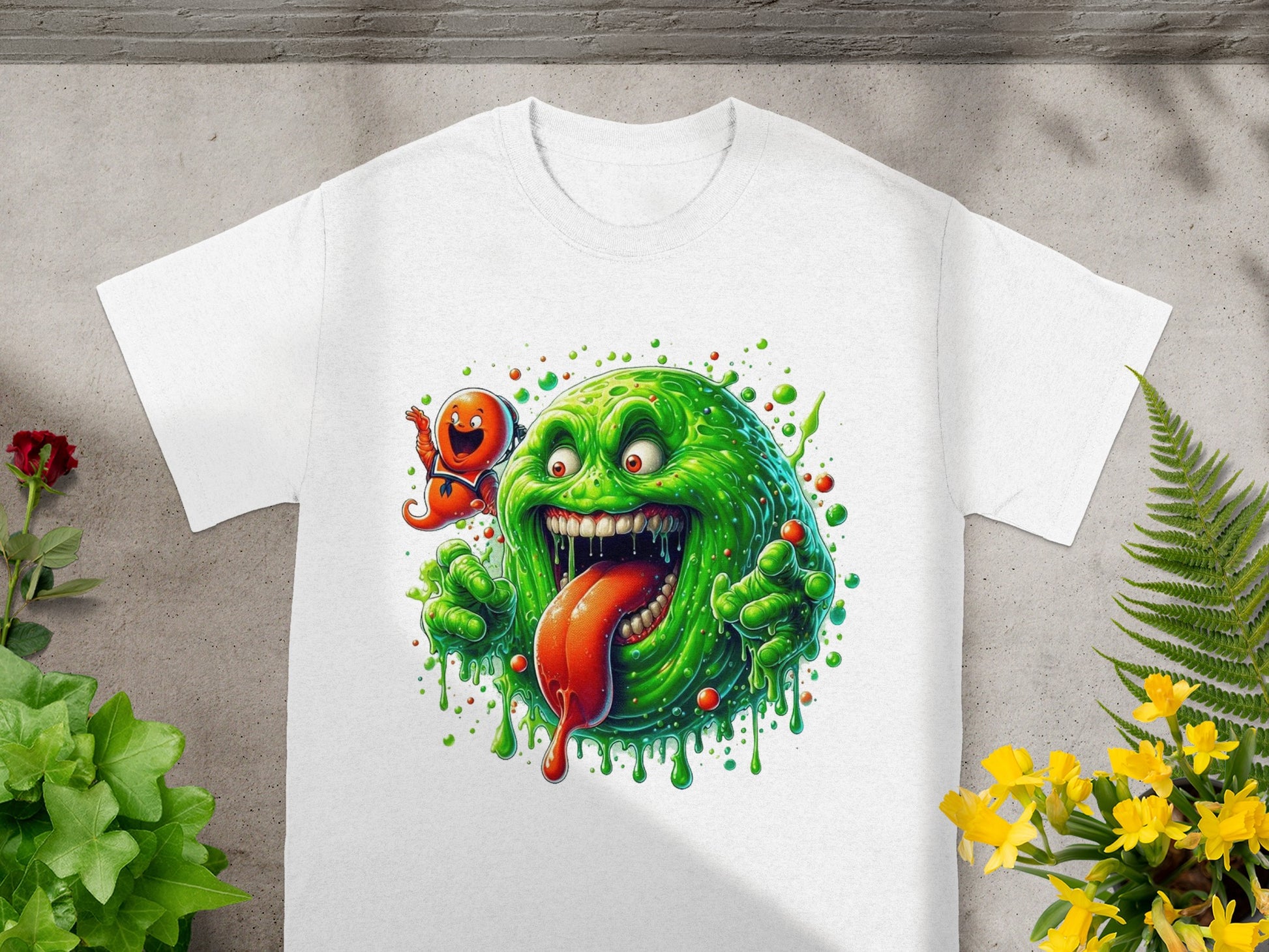 Funny Green Slime Monster Illustration T-Shirt