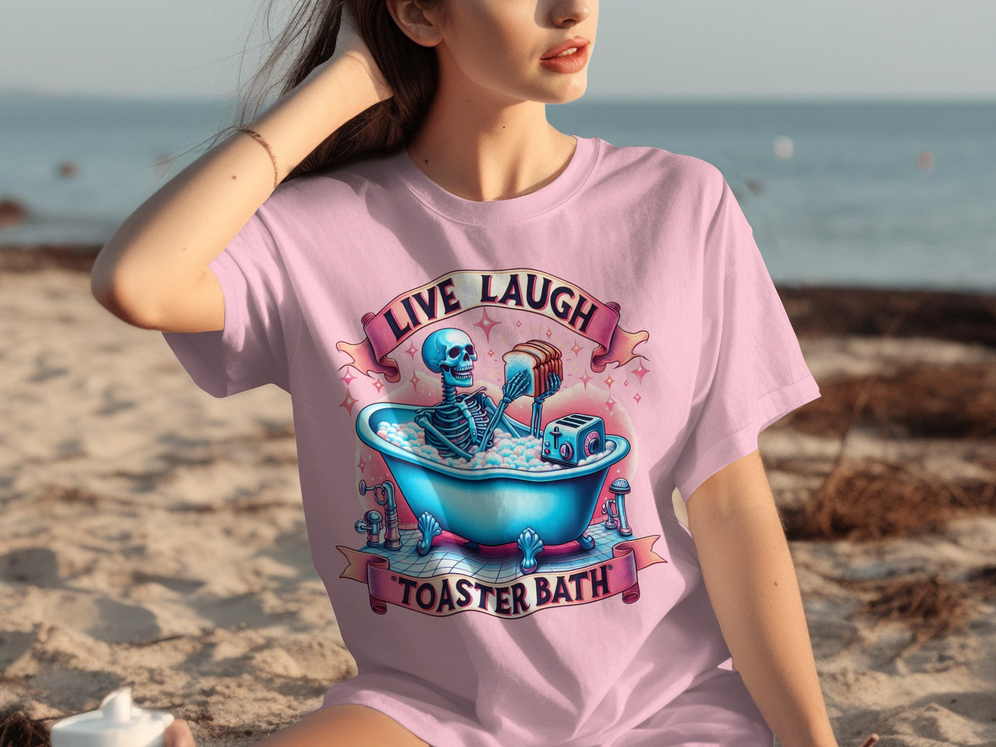Live Laugh Toaster Bath Skeleton Bathtub T-shirt