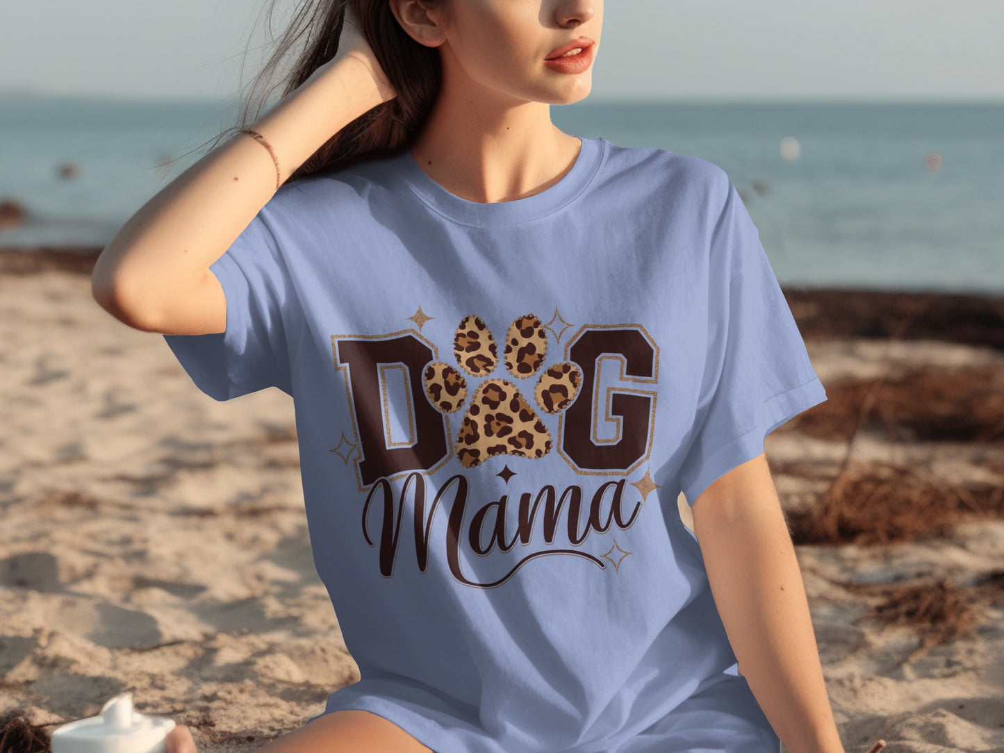 Dog Mama Leopard Paw Print Graphic T-shirt