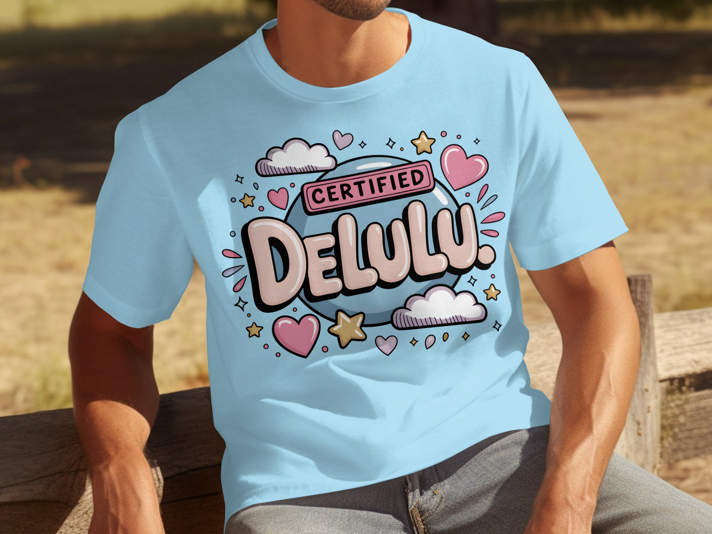 Certified Delulu Fun Graphic Heart Clouds T-Shirt