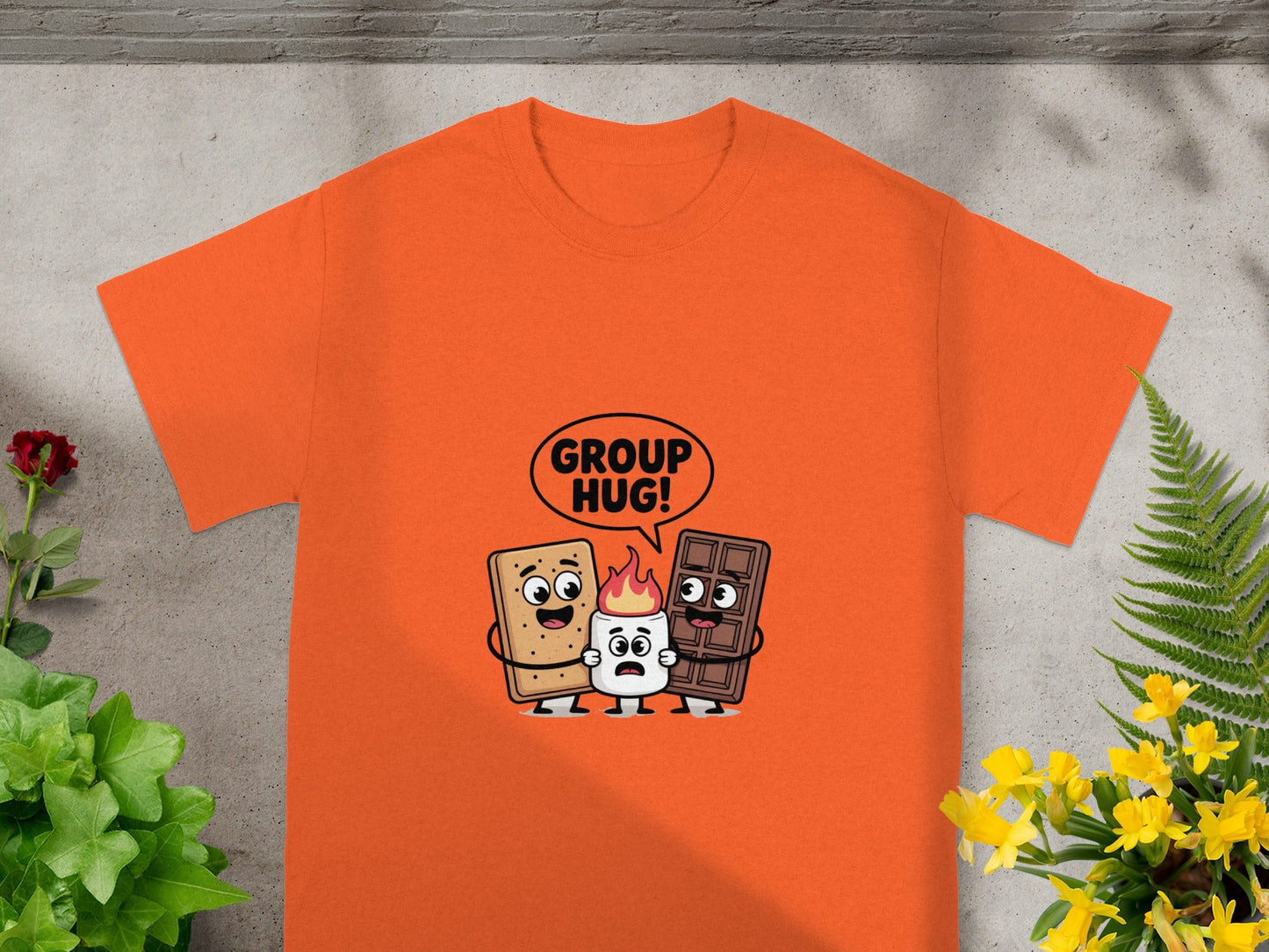 Group Hug Campfire Cartoon Graphic T-shirt