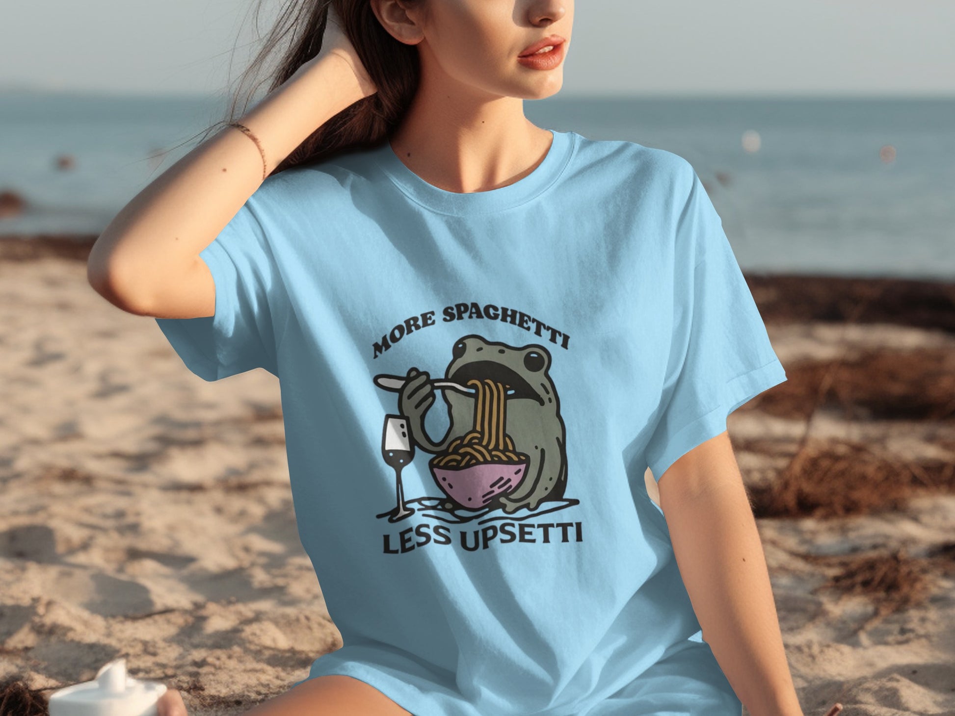 More Spaghetti Less Upsetti with Frog Graphic Shirt