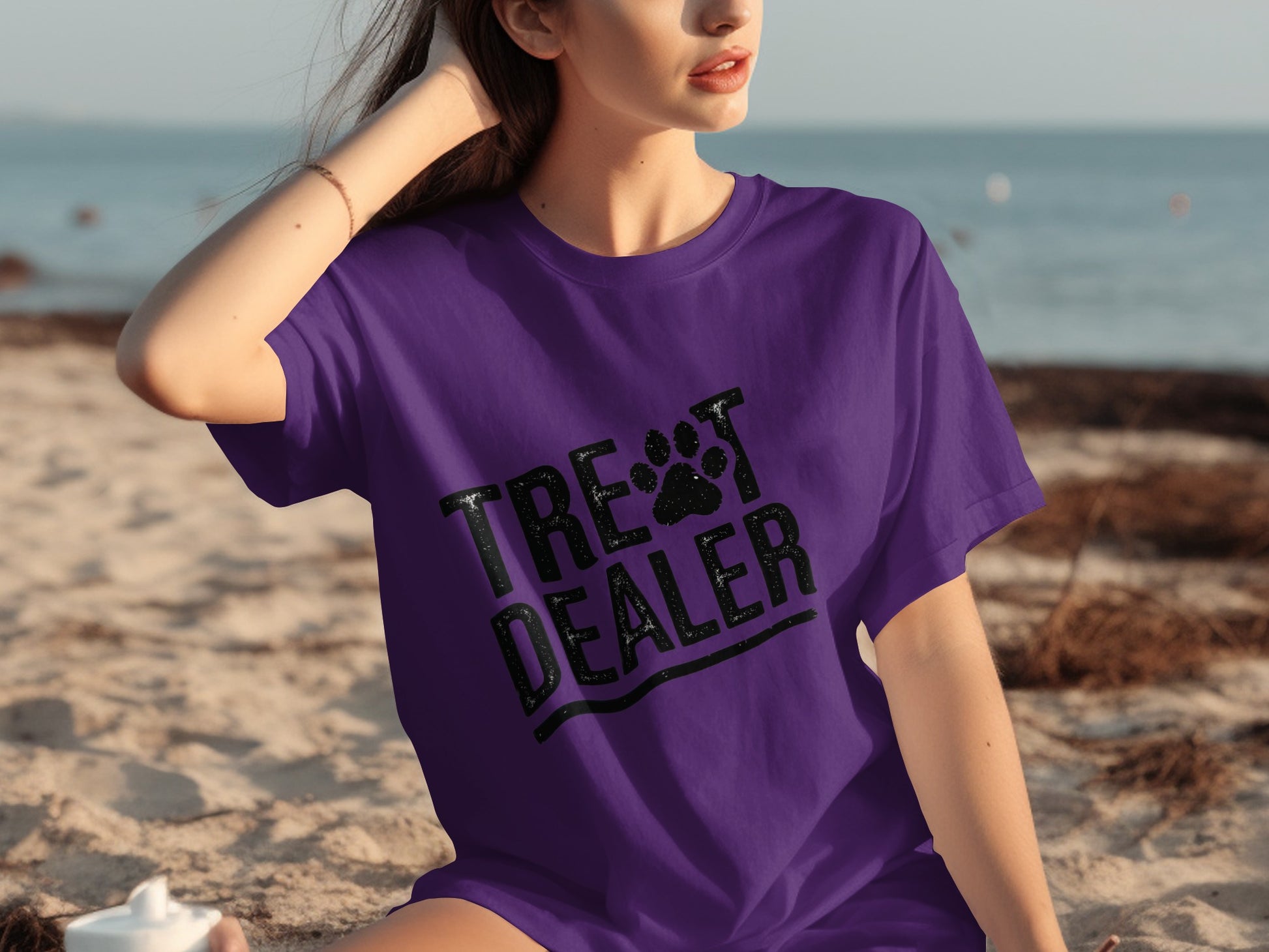 Treat Dealer Paw Print Graphic Purple T-shirt