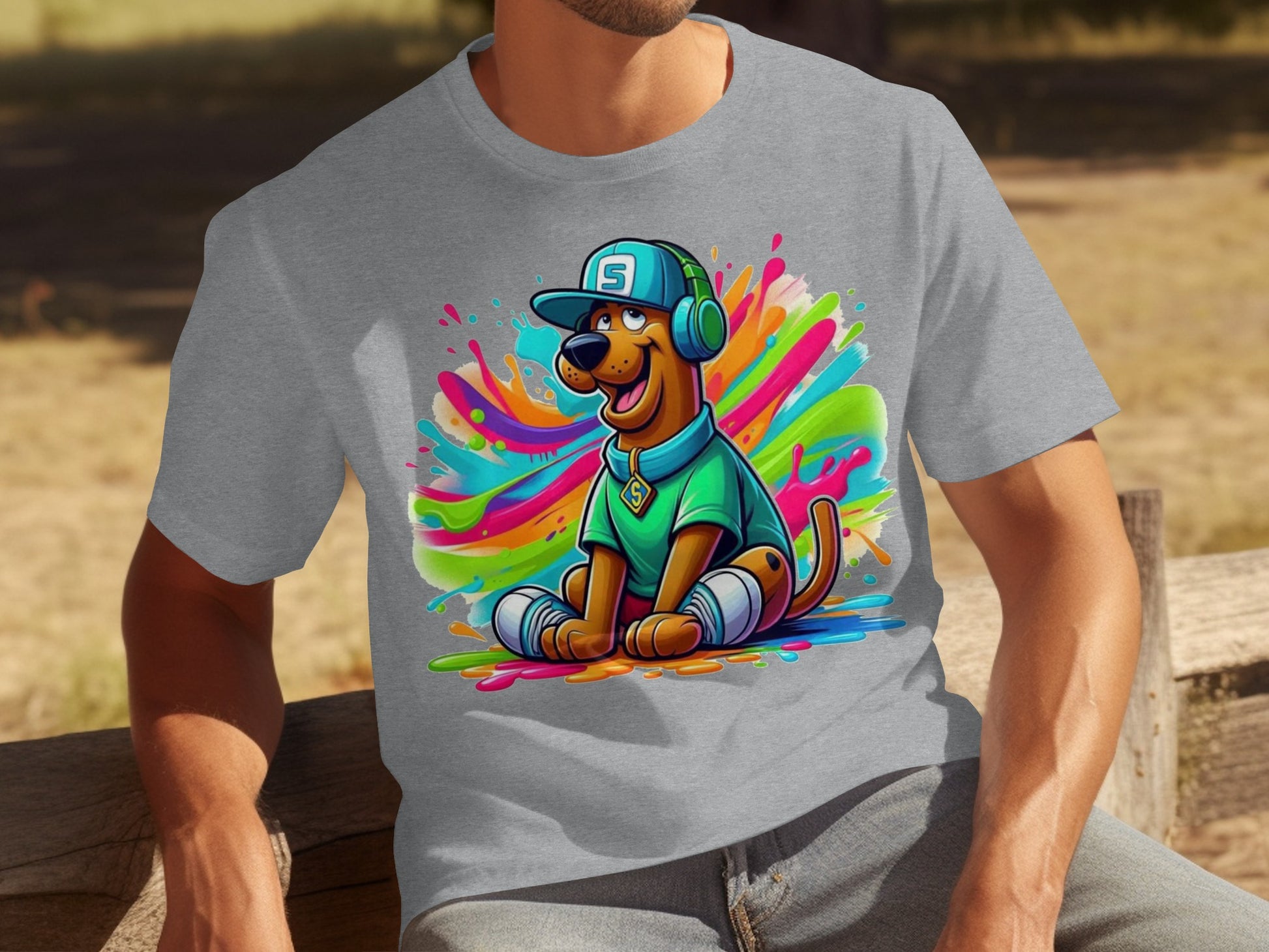 Colorful Cartoon Dog with Headphones Design T-shirt