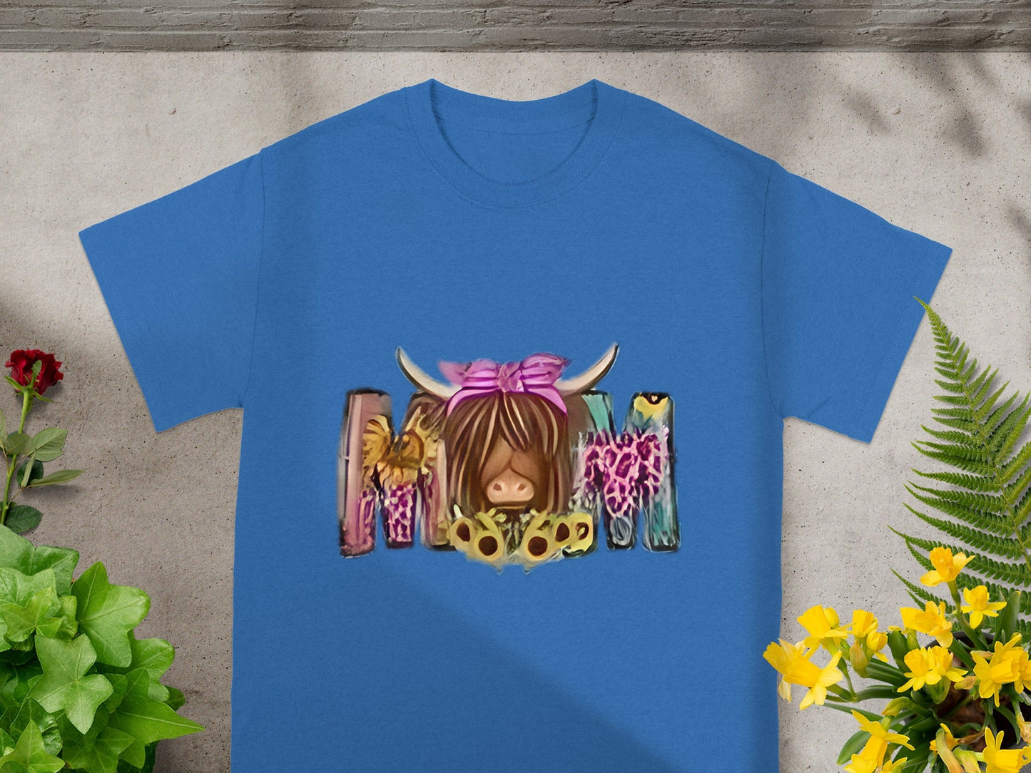Cute Floral Highland Cow MOM Graphic T-Shirt