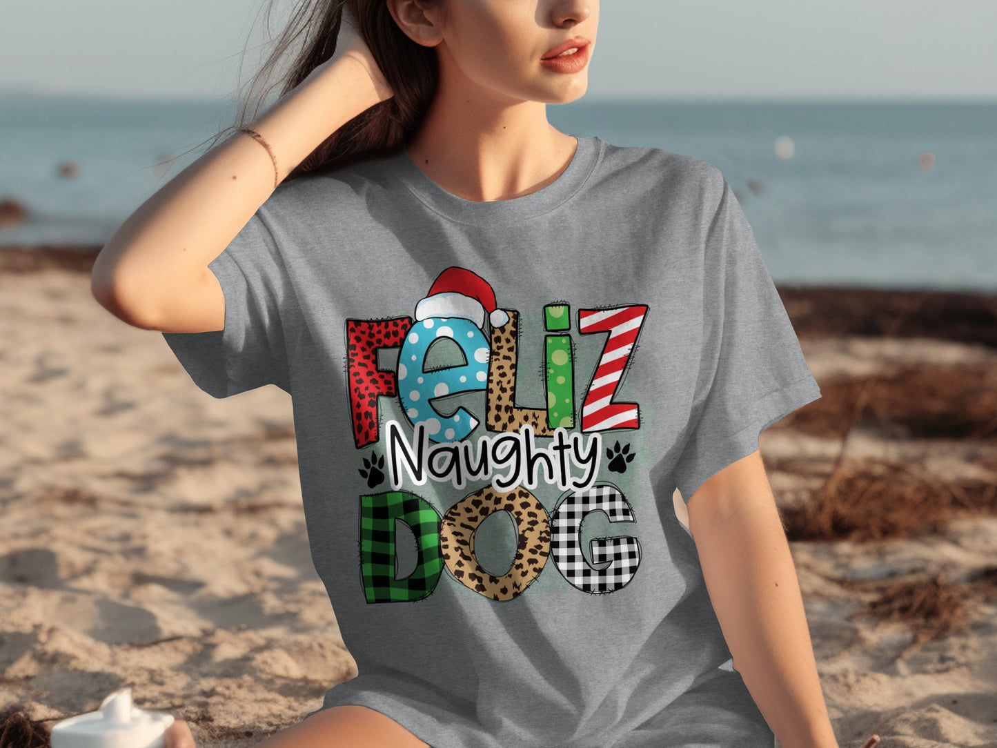 Feliz Naughty Dog Christmas Holiday T-Shirt for Dog Lovers