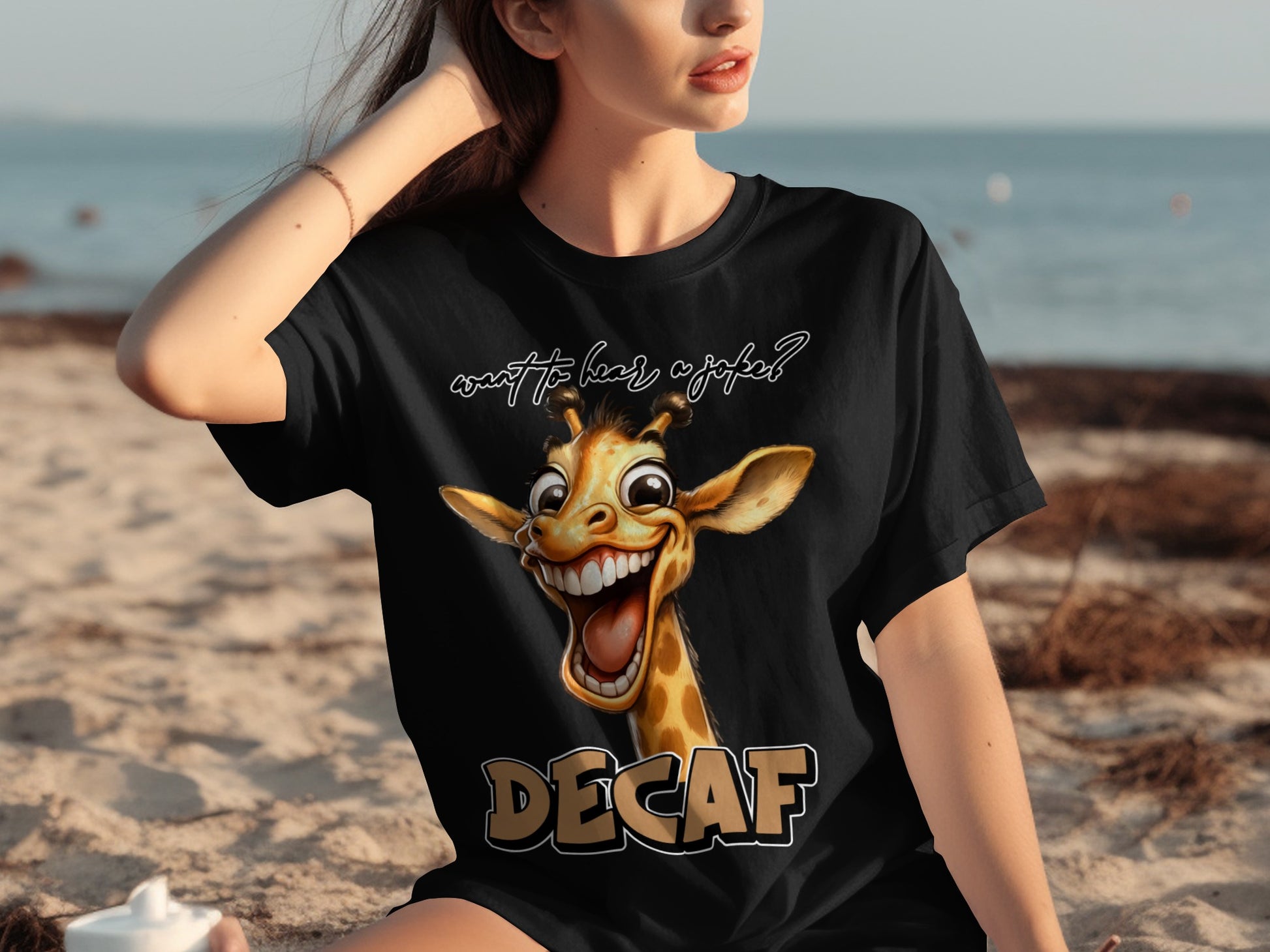 Funny Giraffe Decaf Joke Graphic T-Shirt