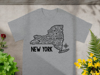 New York State Map Typography Print T-Shirt