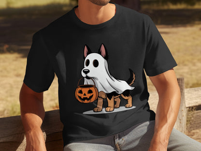 Halloween Dog in Ghost Costume T-shirt for Men
