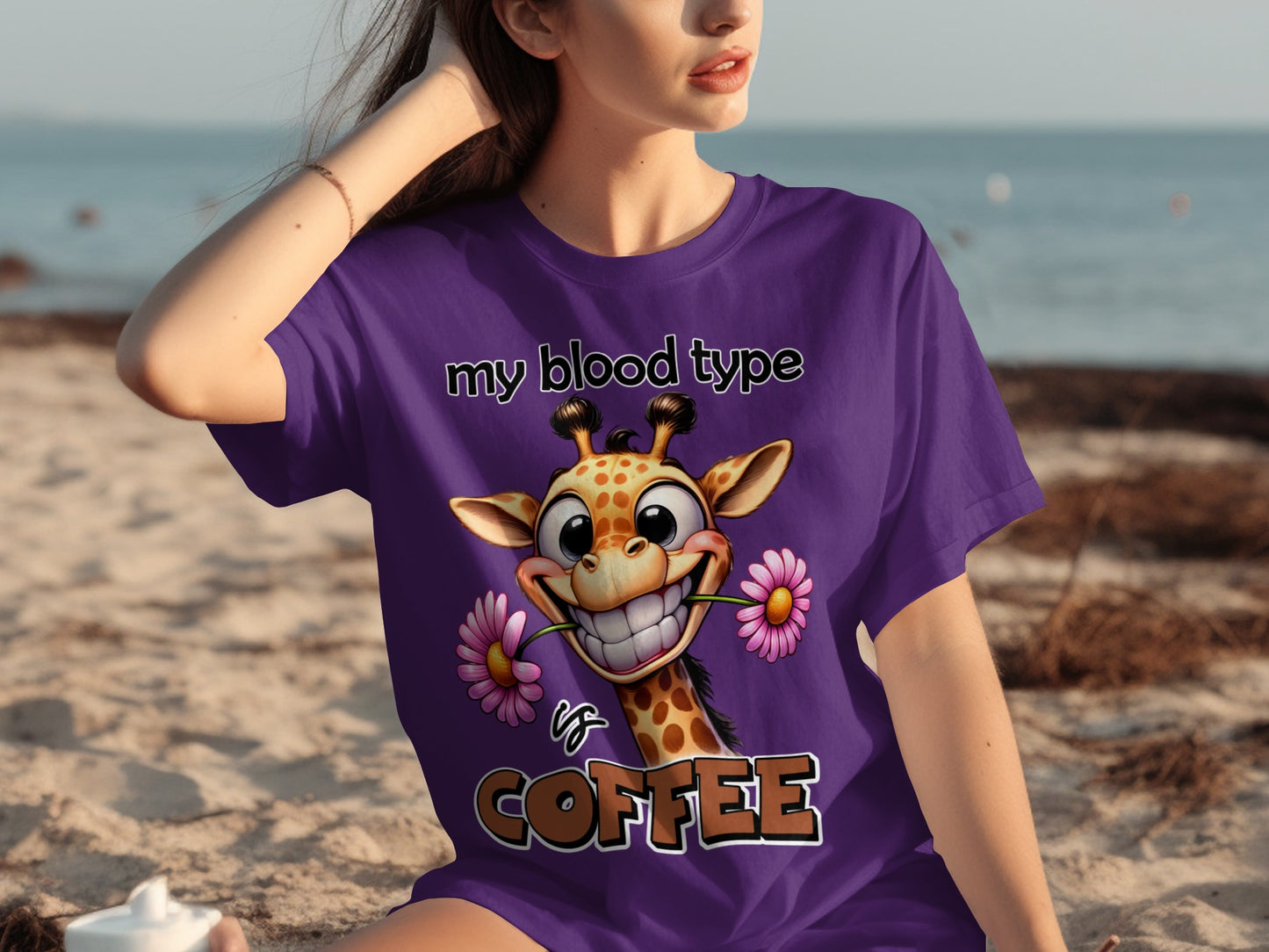 My Blood Type is Coffee Fun Giraffe Graphic Tee