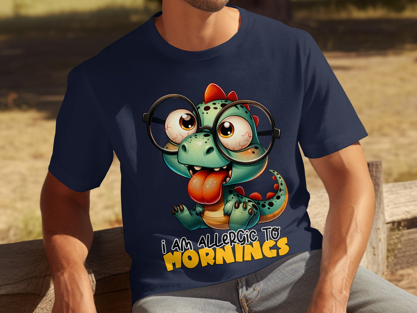 Funny Dinosaur I Am Allergic to Mornings Shirt
