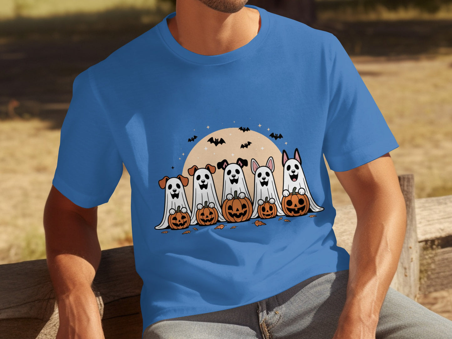 Cute Halloween Ghost Dog with Pumpkins T-shirt