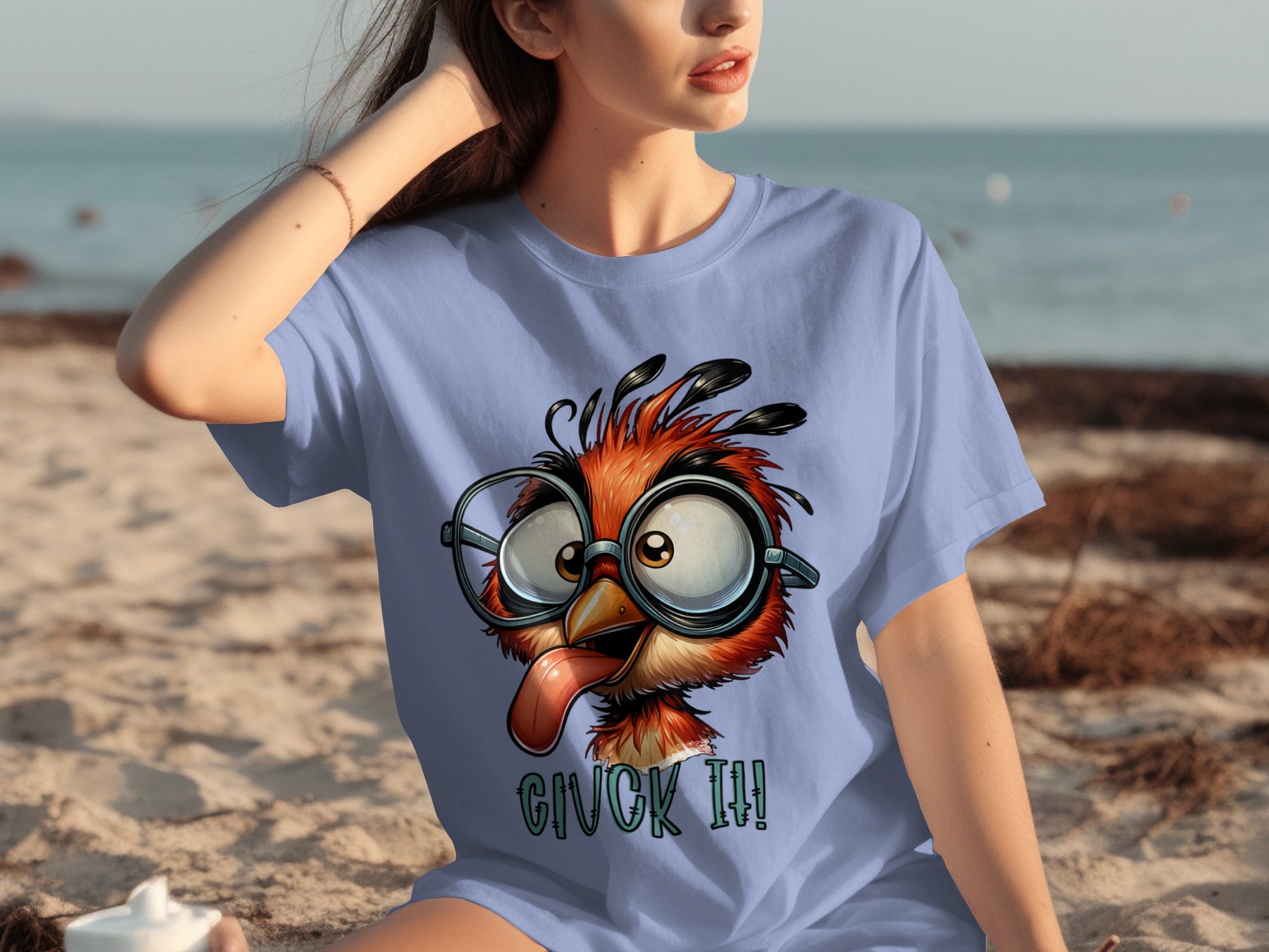 Cute Cartoon Bird with Glasses Print GVCHK IT T-shirt