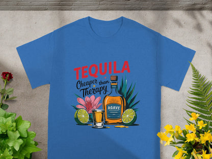 Tequila Cheaper Than Therapy Blue T-shirt