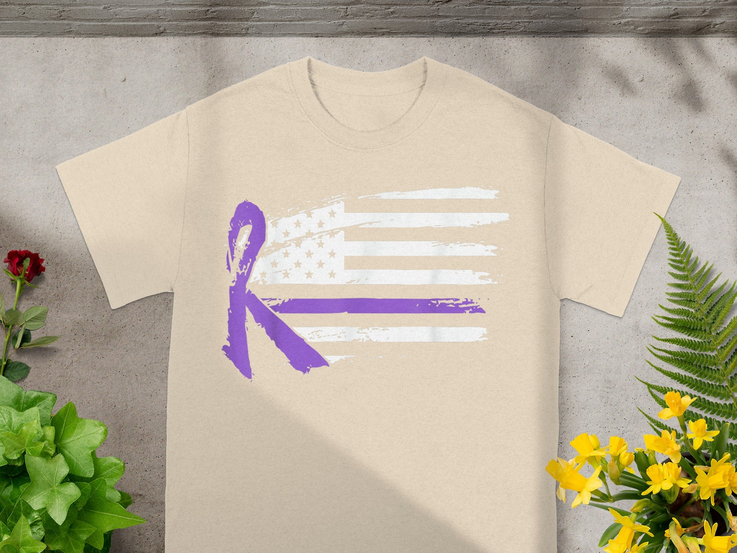 Patriotic Flag and Purple Ribbon Graphic T-shirt