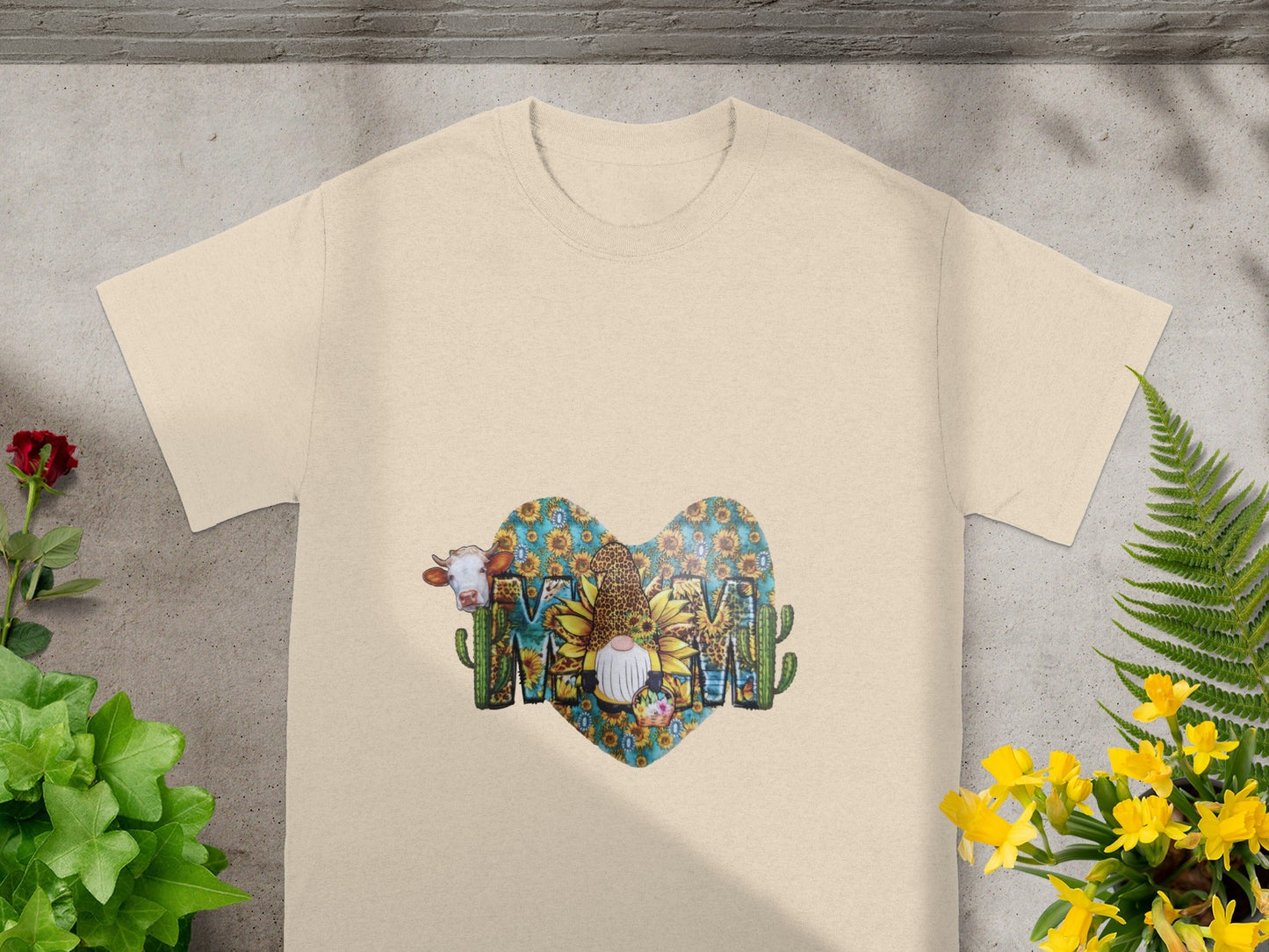 Colorful Mom Heart Graphic T-Shirt with Cute Animals