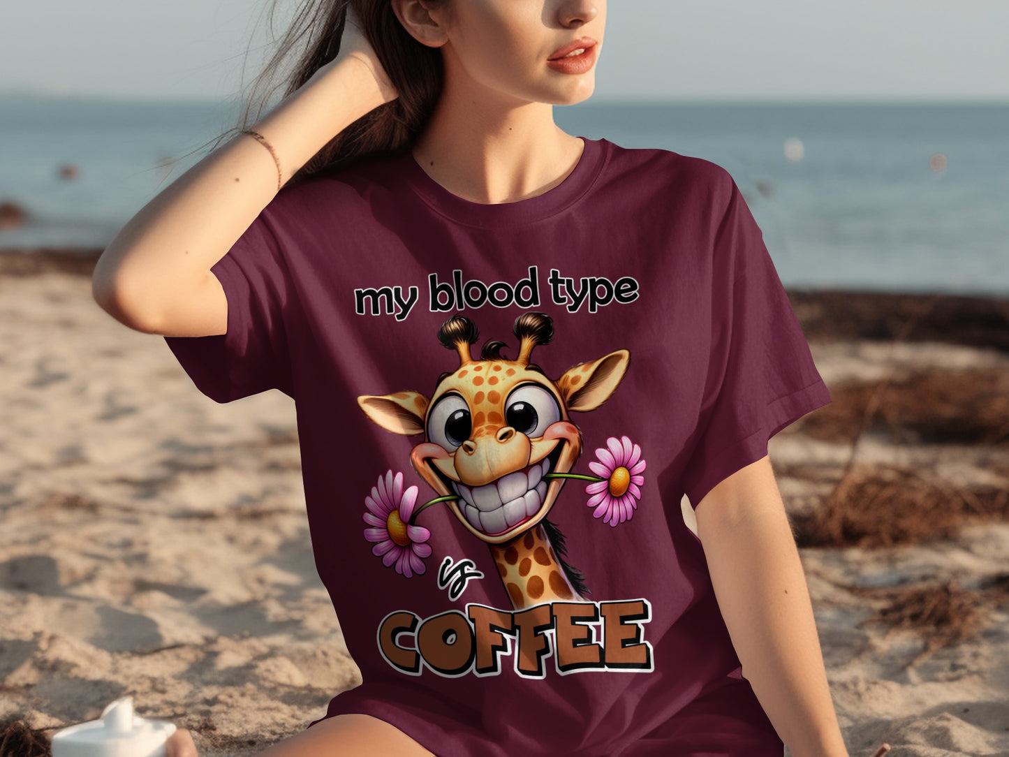 Funny Giraffe My Blood Type Is Coffee T-shirt