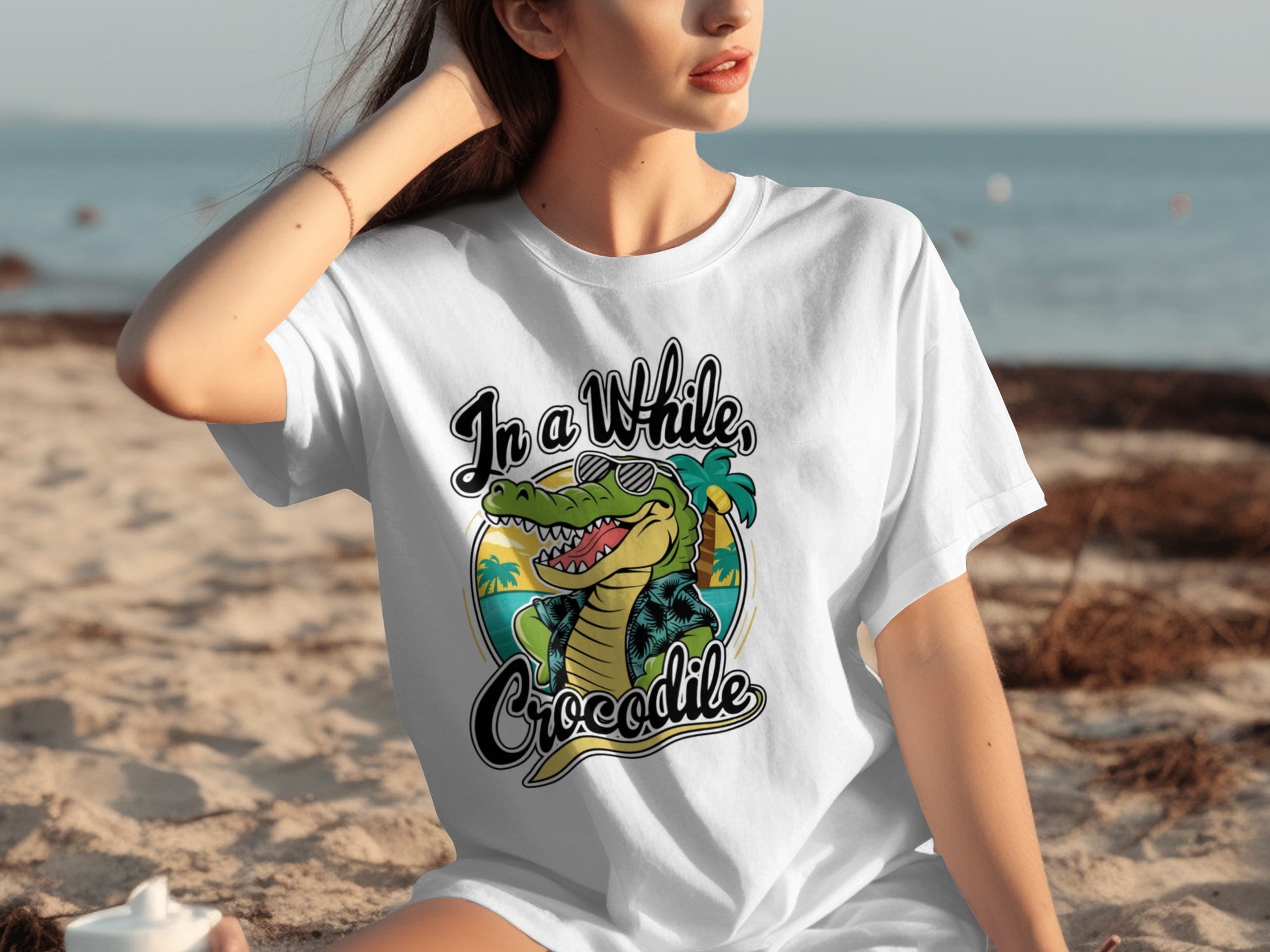 In a While Crocodile Funny Summer Beach T-Shirt