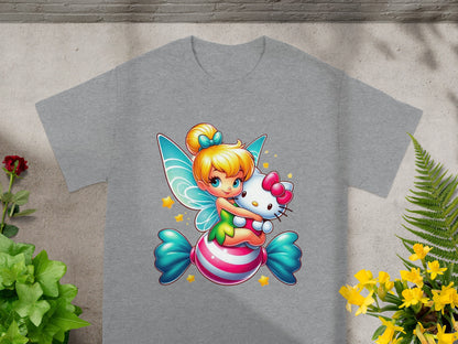 Fairy holding Hello Kitty on a candy.