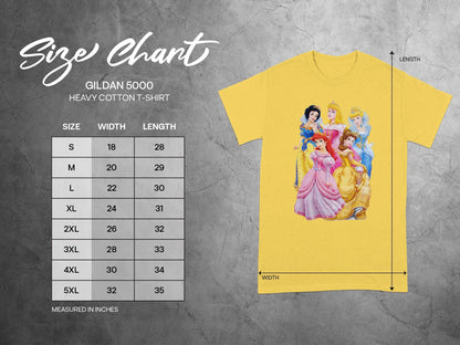Gildan 5000 Disney Princess T-Shirt Size Chart product type