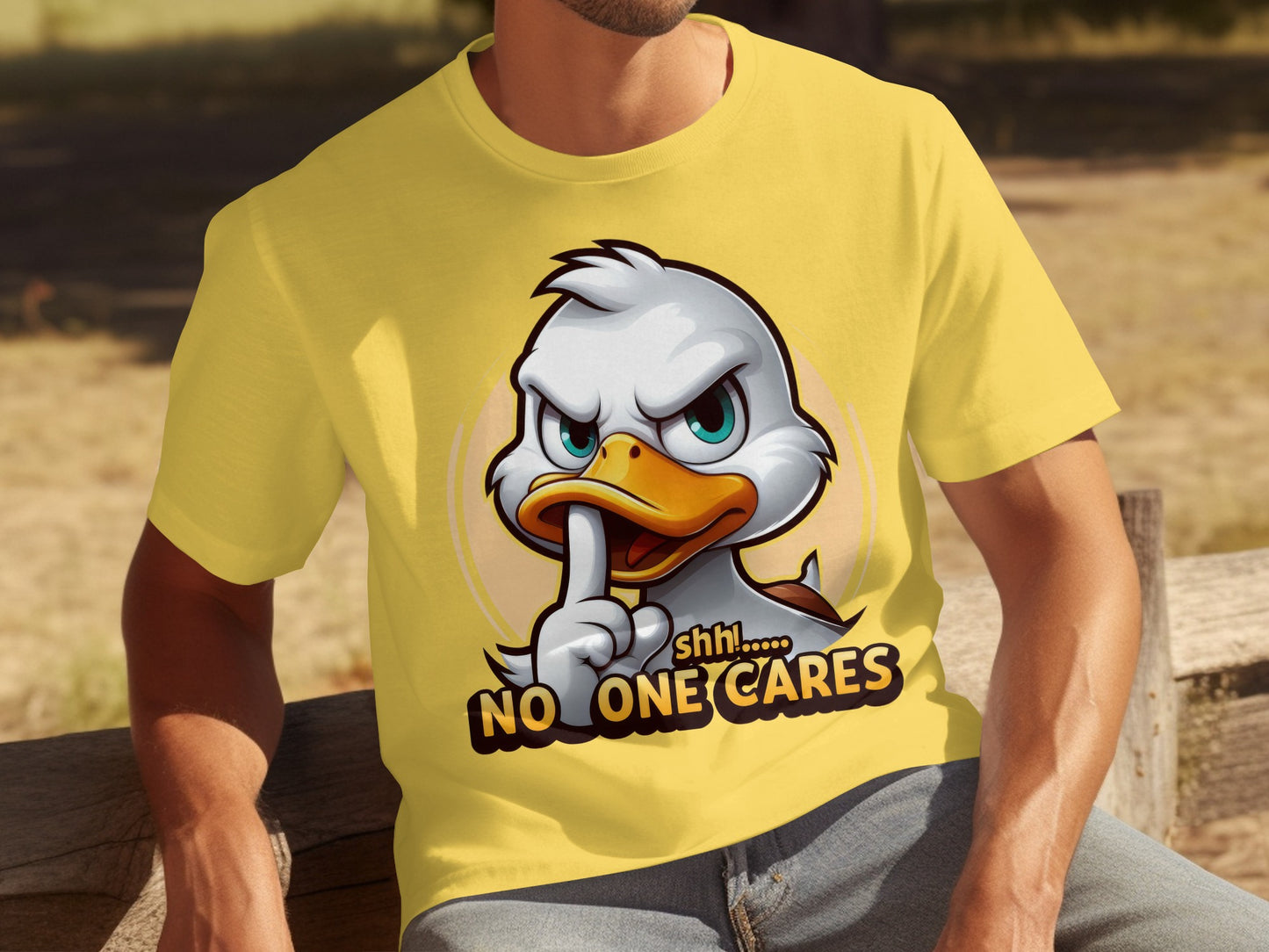 Shh No One Cares Angry Duck Graphic T-Shirt
