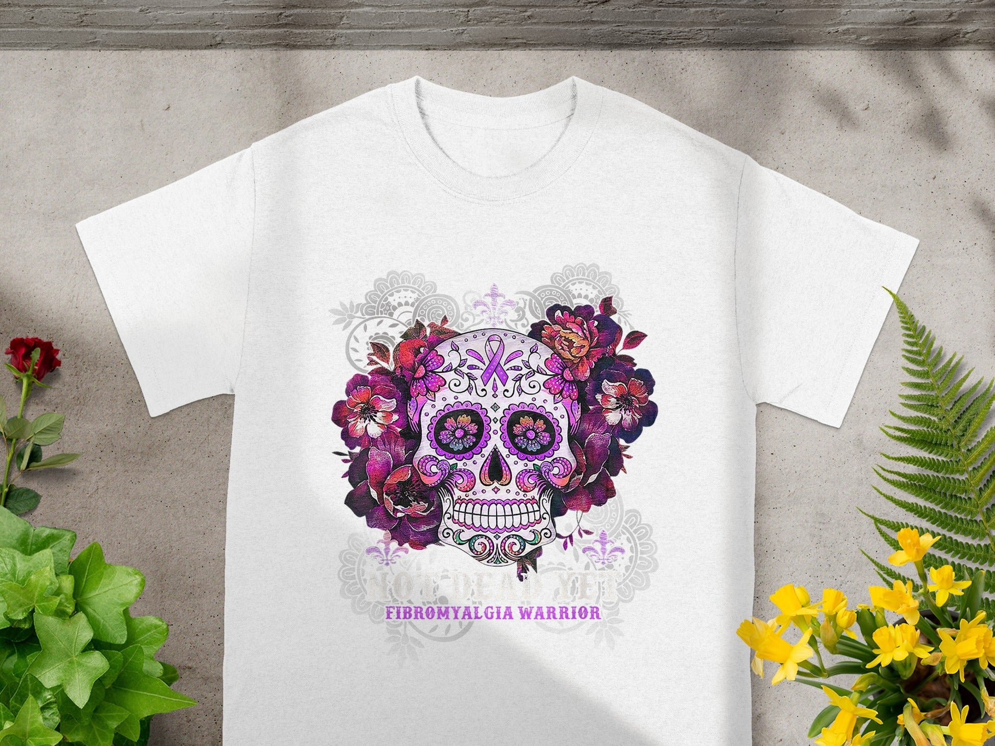 Fibromyalgia Warrior Sugar Skull Design T-shirt Product
