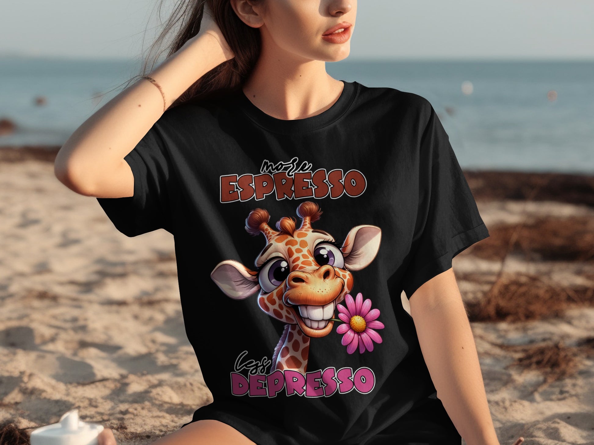 More Espresso Less Depresso Giraffe Graphic T-Shirt