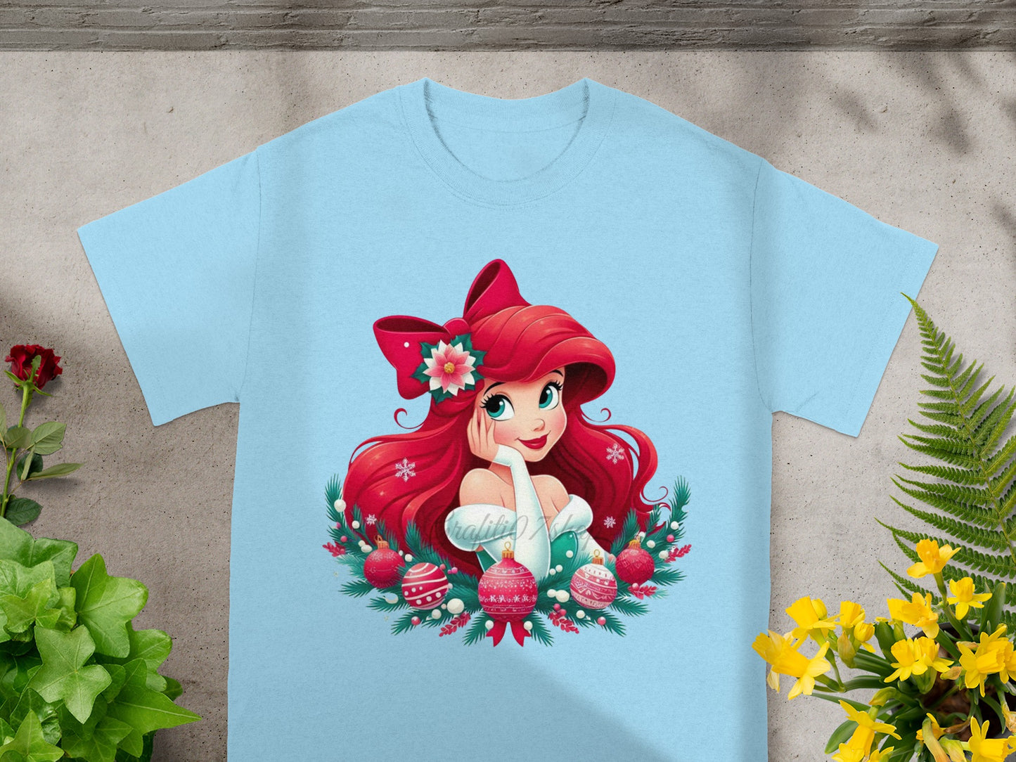 Cute Redhead Girl in Christmas Wreath T-shirt
