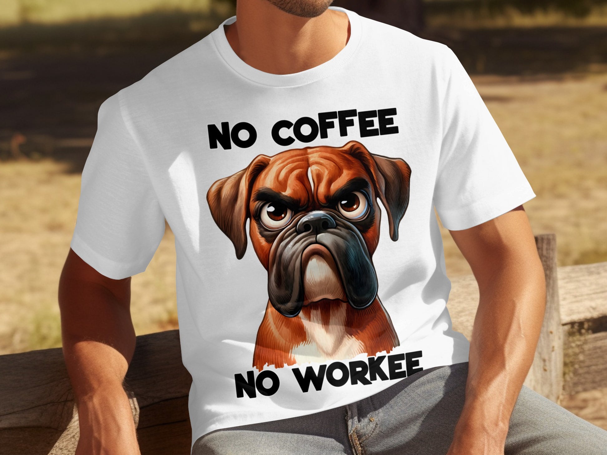 No Coffee No Workee Funny Boxer Dog Graphic T-Shirt