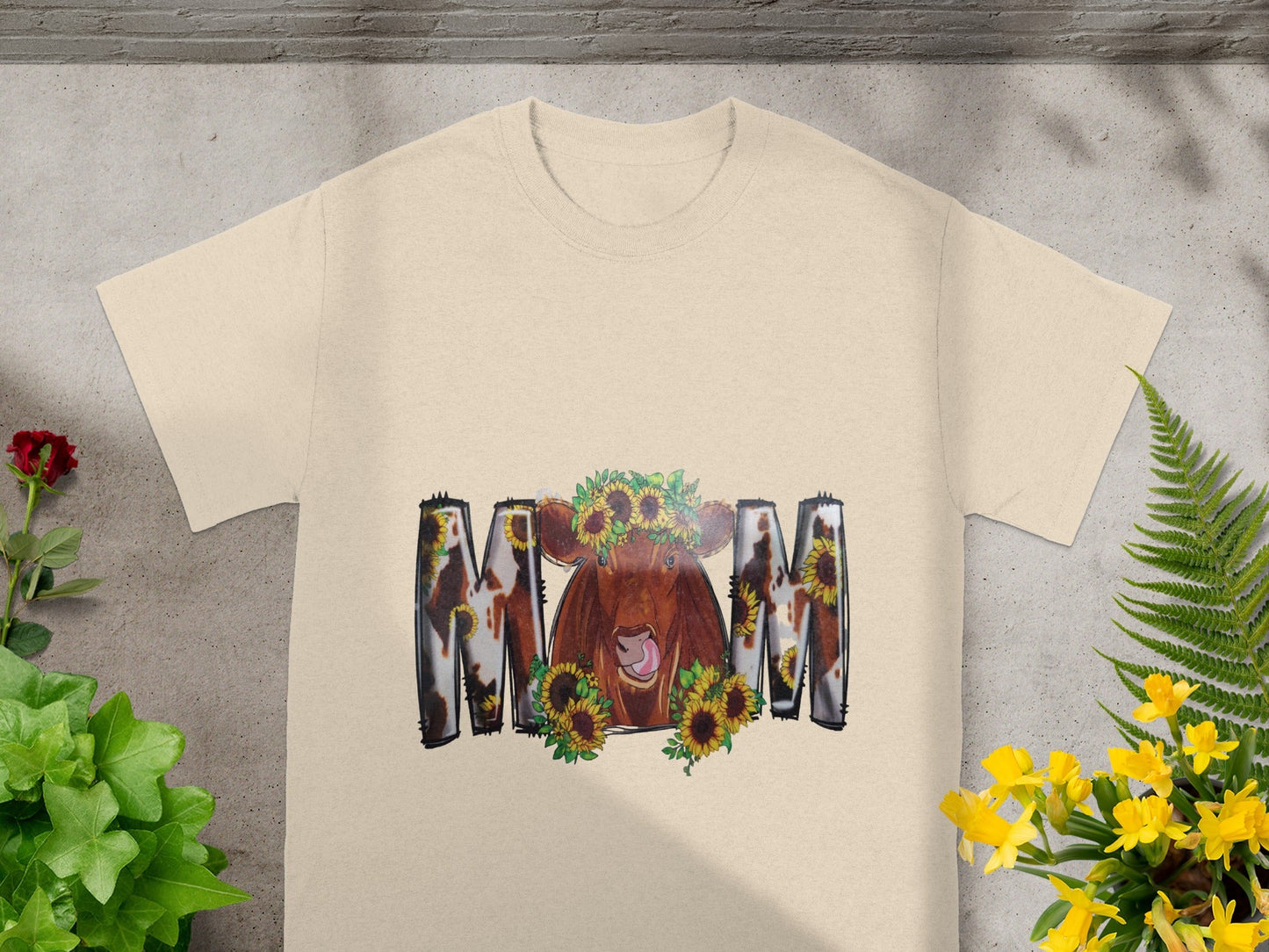 Sunflower and Cow Design MOM T-Shirt for Mother's Day