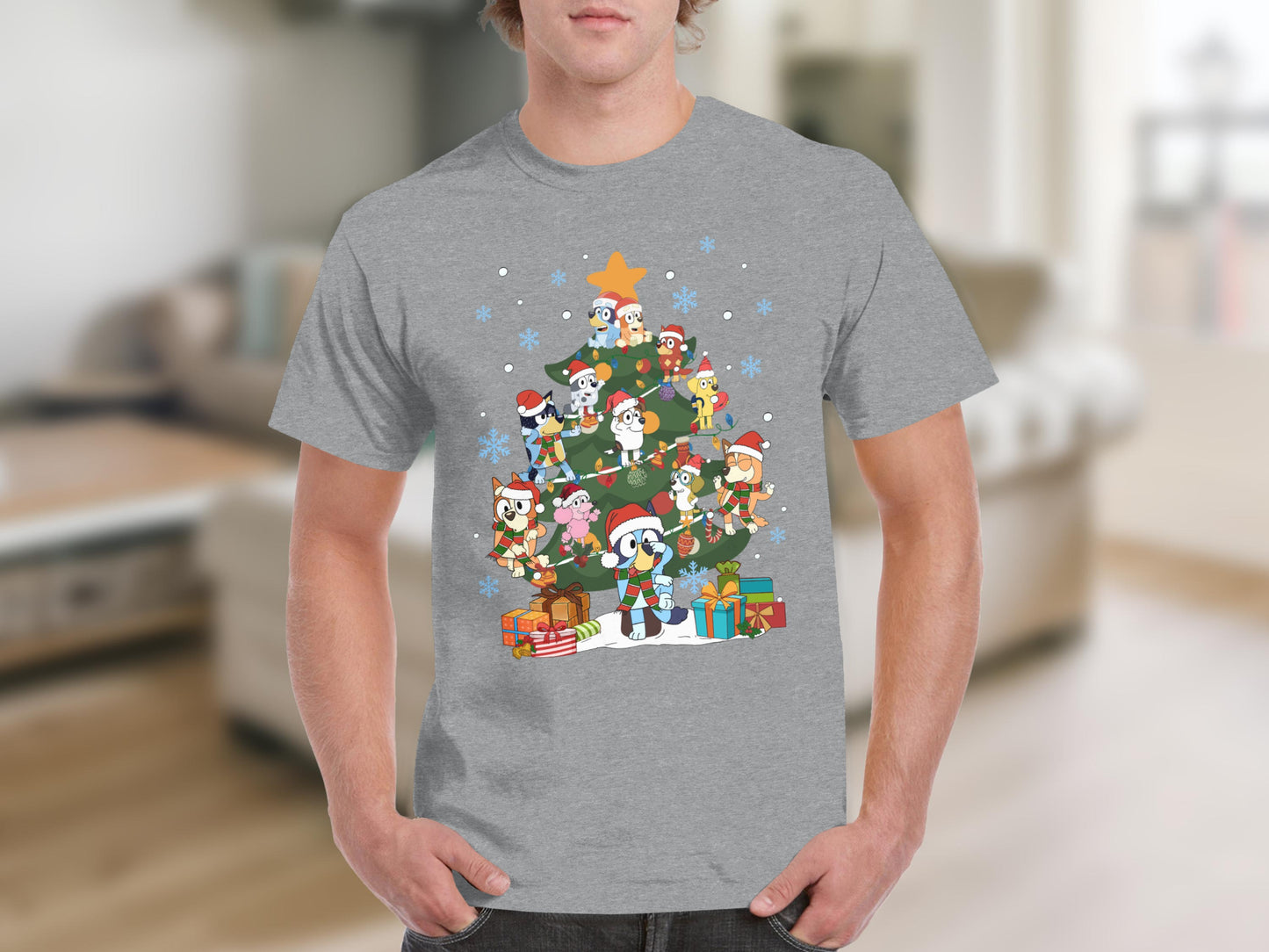 Fun Cartoon Characters Christmas Tree Graphic T-Shirt