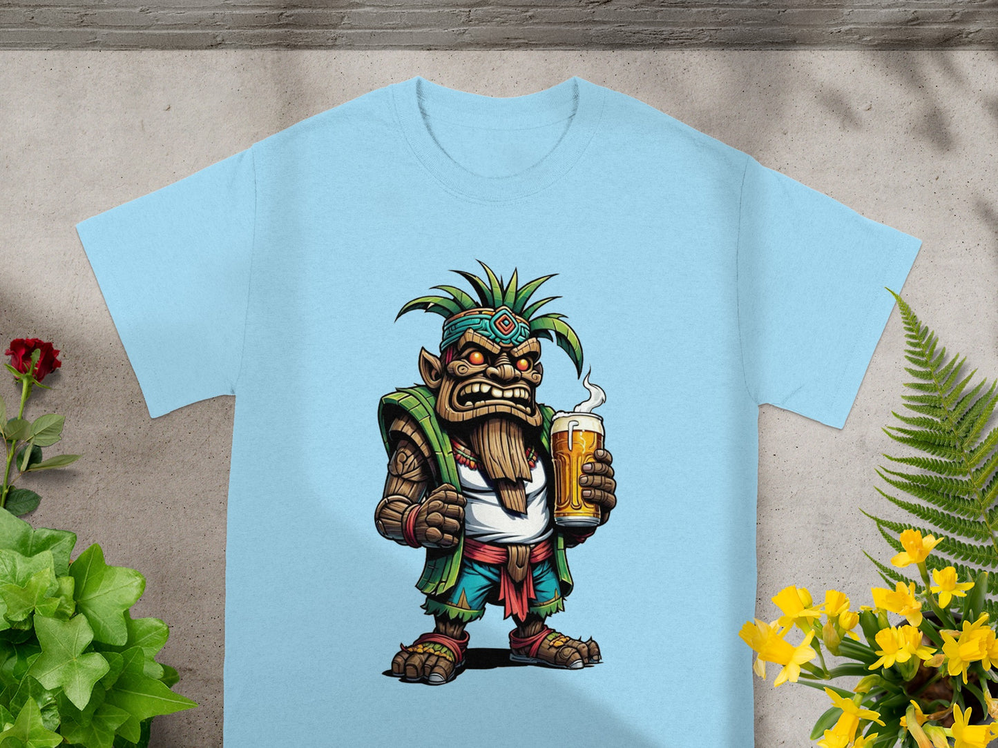 Tribal Warrior with Beer Graphic T-Shirt Design