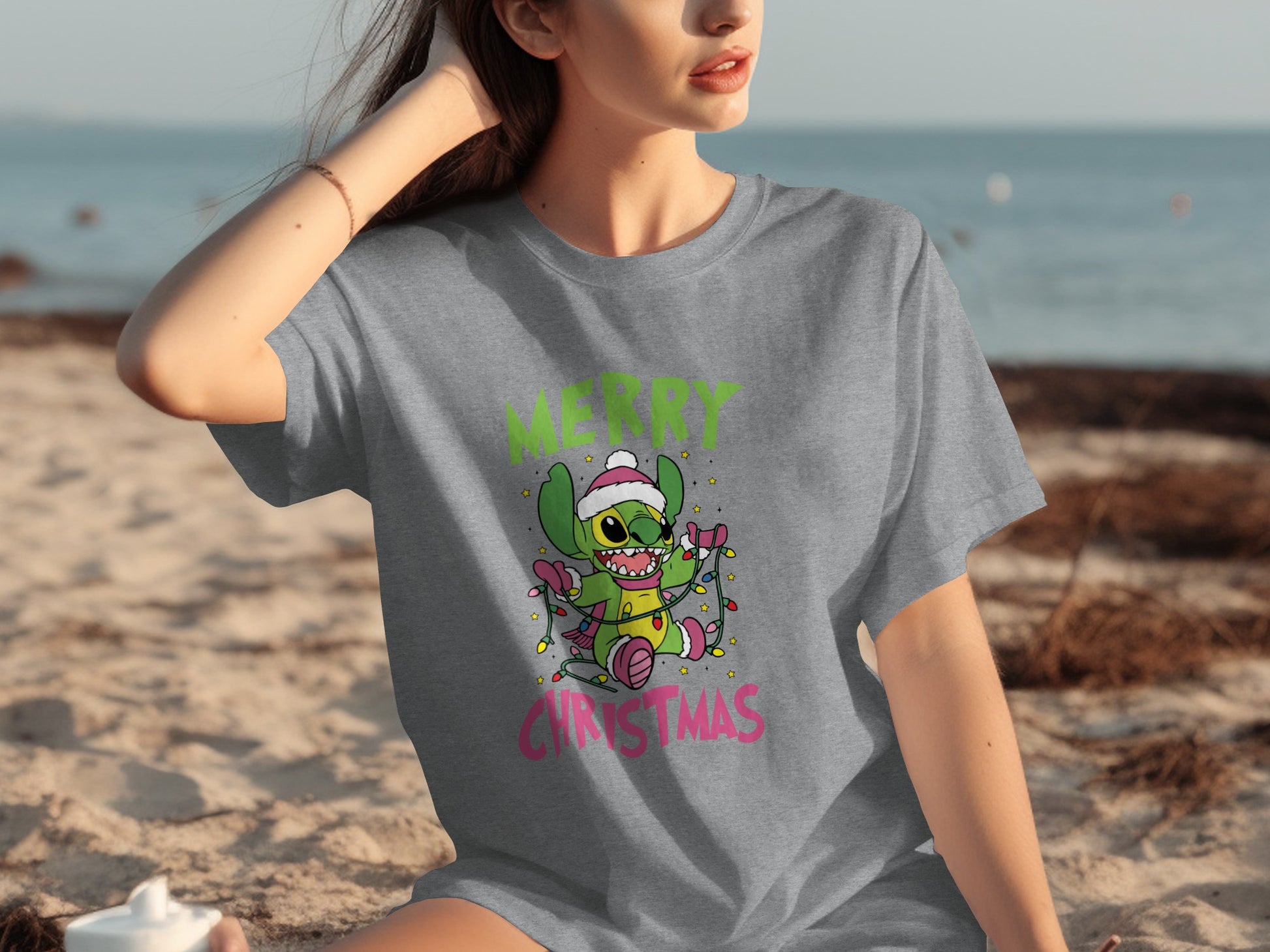 Merry Christmas Alien with Lights Graphic T-Shirt