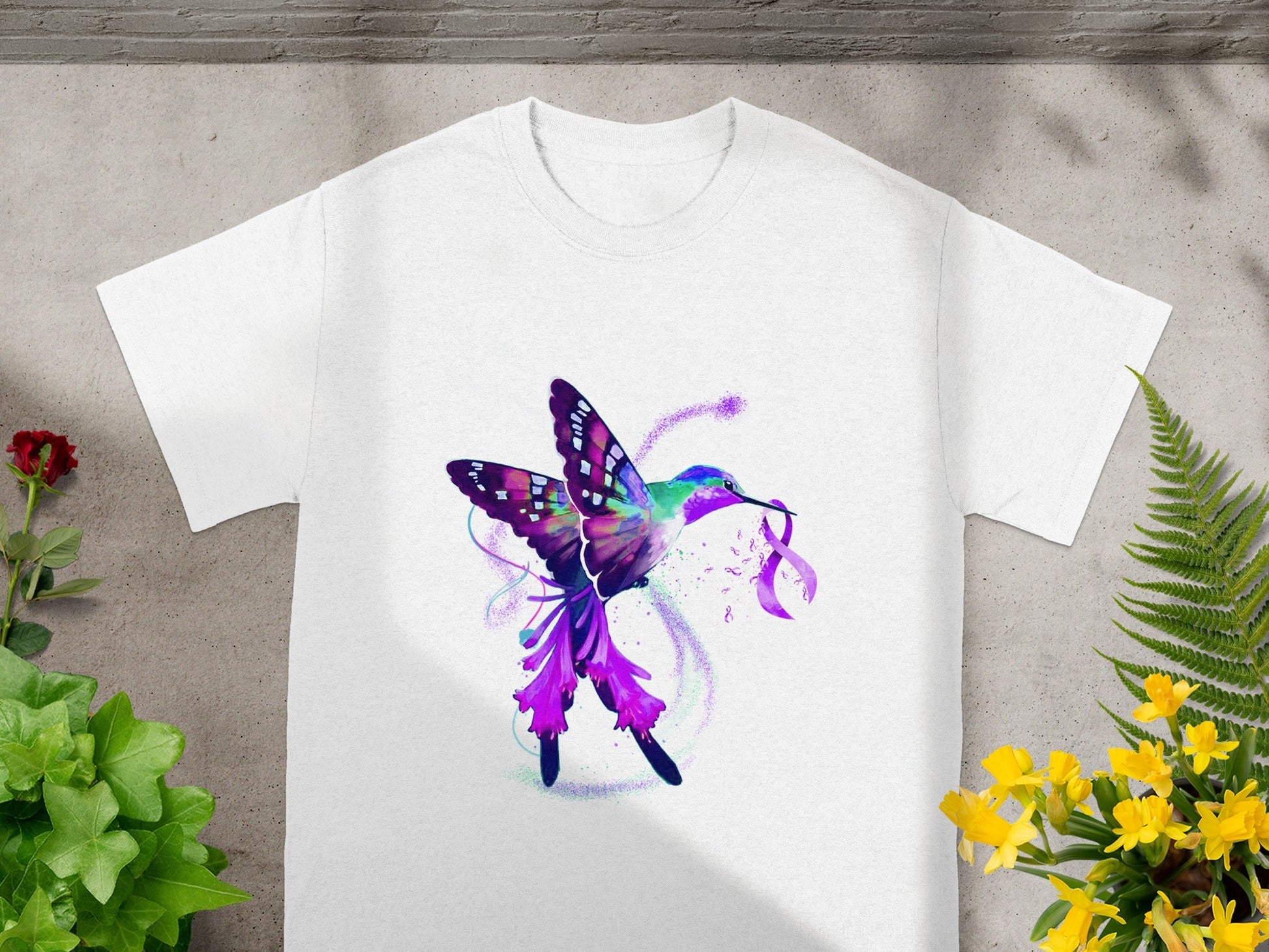 Vibrant Hummingbird and Butterfly Design T-shirt