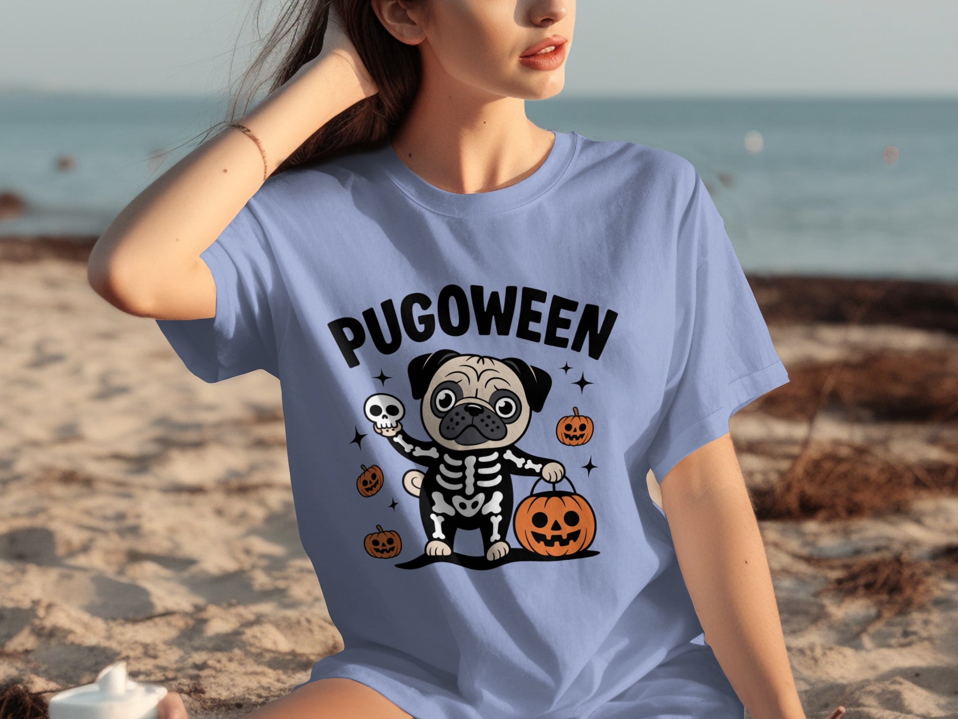 Pugoween Halloween Pug Skeleton Costume T-shirt