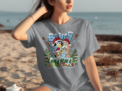 Bluey Merry Christmas Festive Graphic T-Shirt