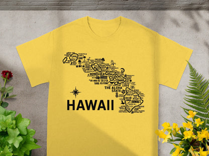 Hawaii Map Graphic Yellow T-shirt