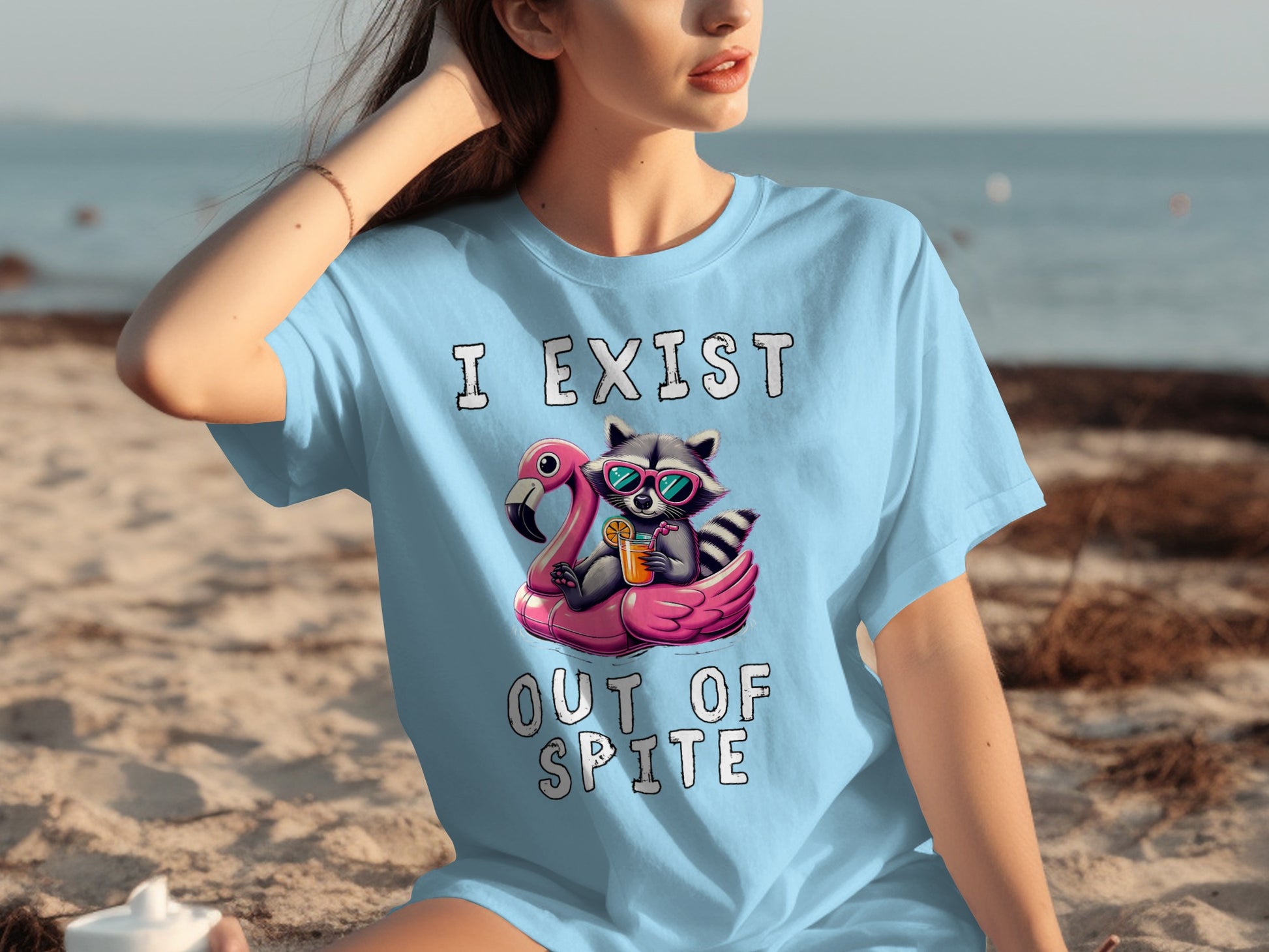 I Exist Out of Spite Cute Raccoon Flamingo T-Shirt