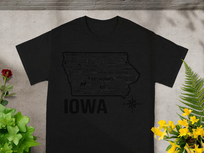 Iowa Map Graphics Black T-shirt Design 상품