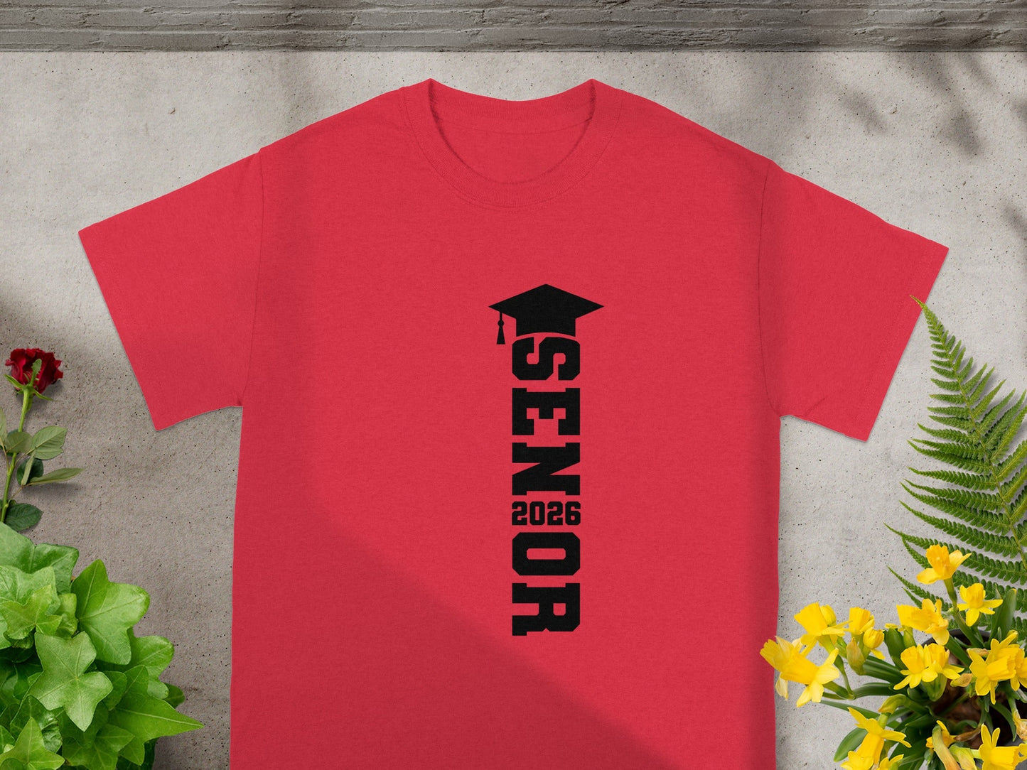 Red Senior 2026 Graduation Shirt with Cap Graphic Design