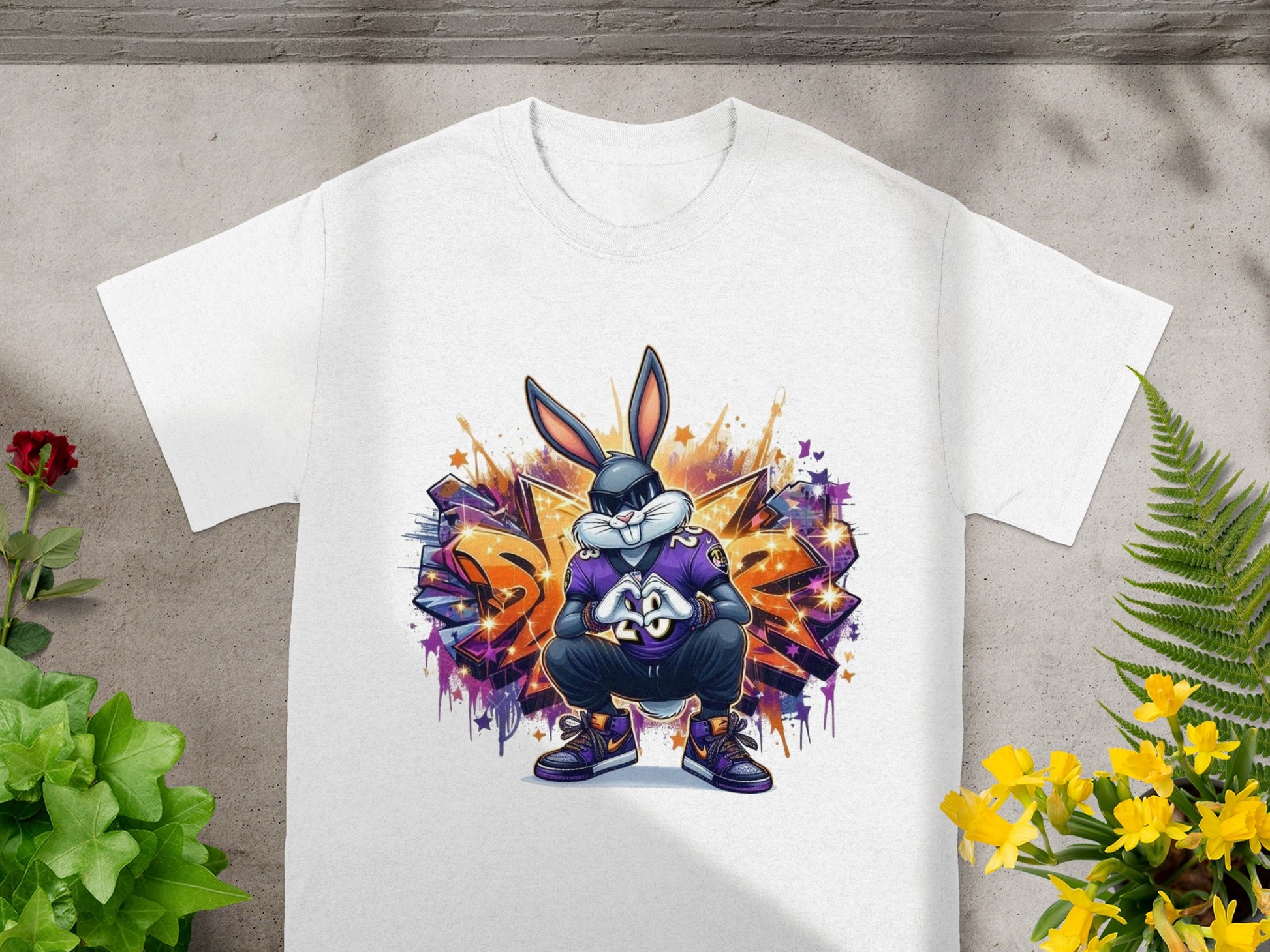 Urban Street Art Rabbit Graphic Design T-Shirt