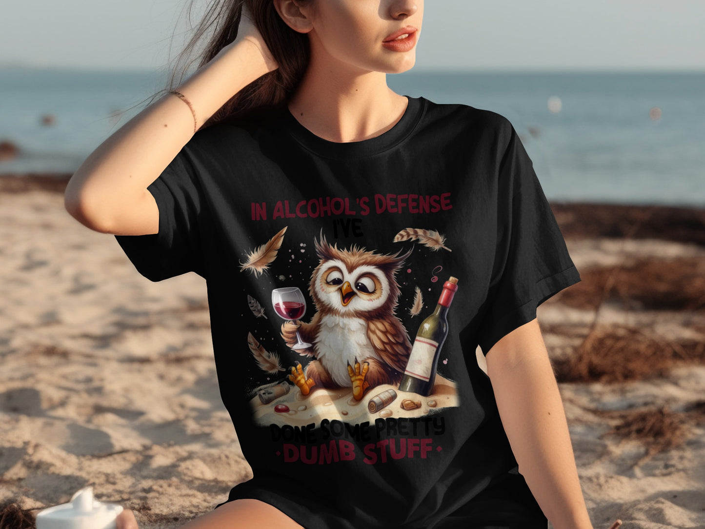 In Alcohol's Defense Funny Owl Shirt Dumb Stuff Tee