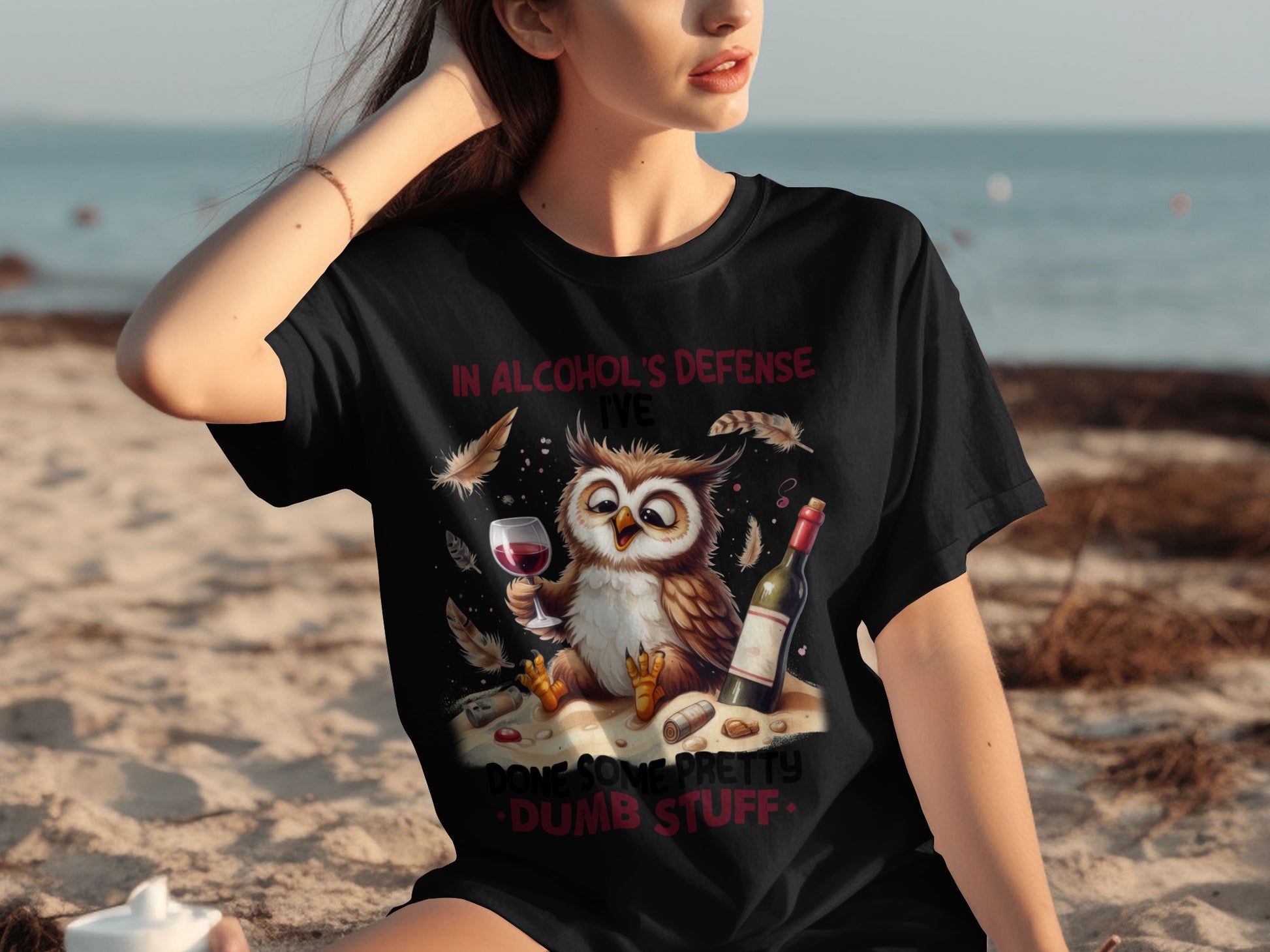 In Alcohol's Defense Funny Owl Shirt Dumb Stuff Tee