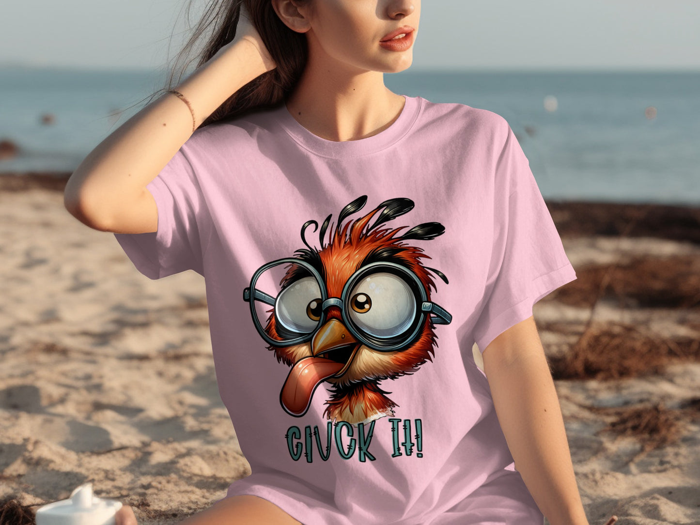 Funny Oversized T-Shirt with Nerdy Cartoon Bird Design