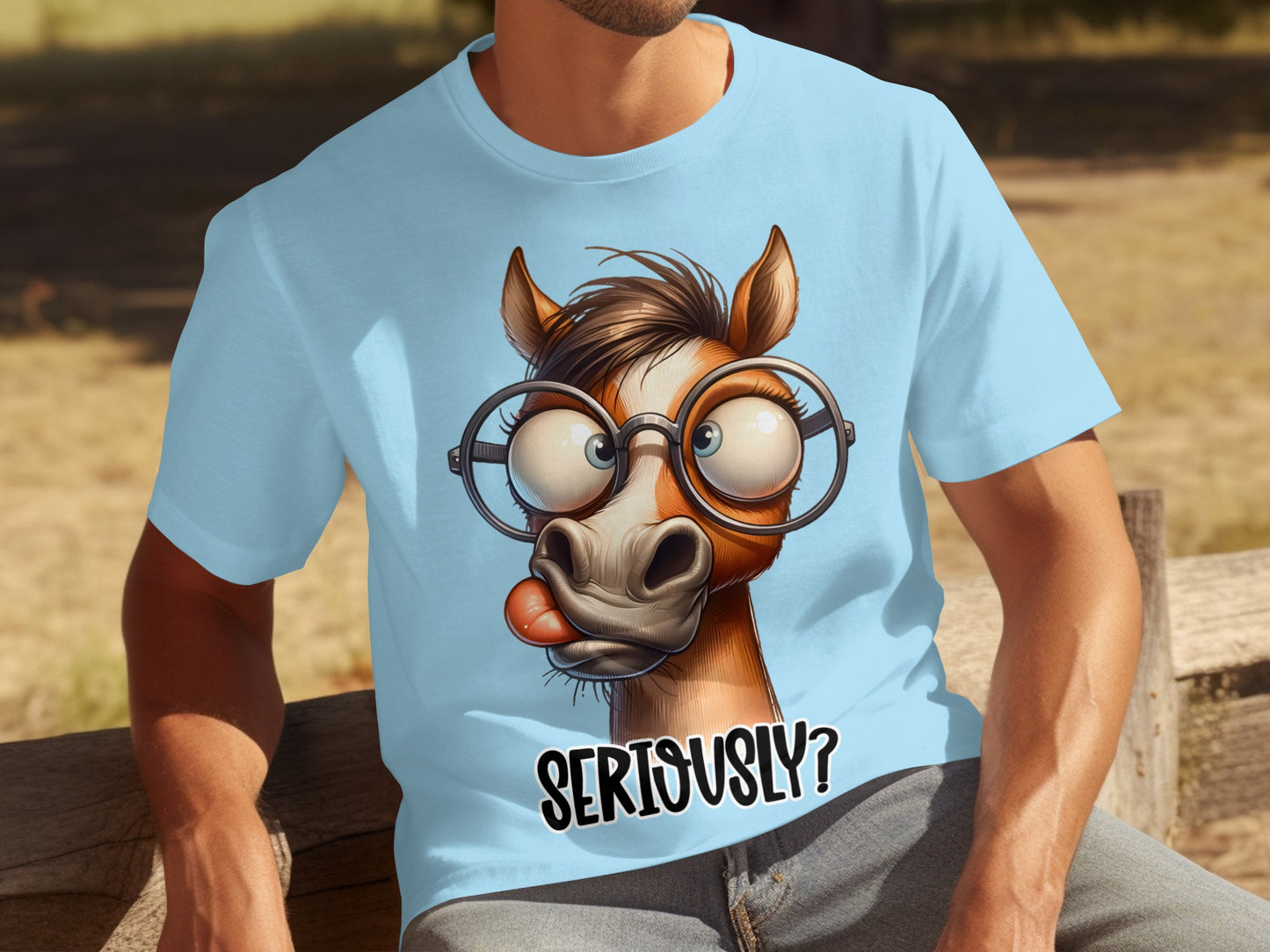 Seriously Cartoon Horse Face Design T-Shirt