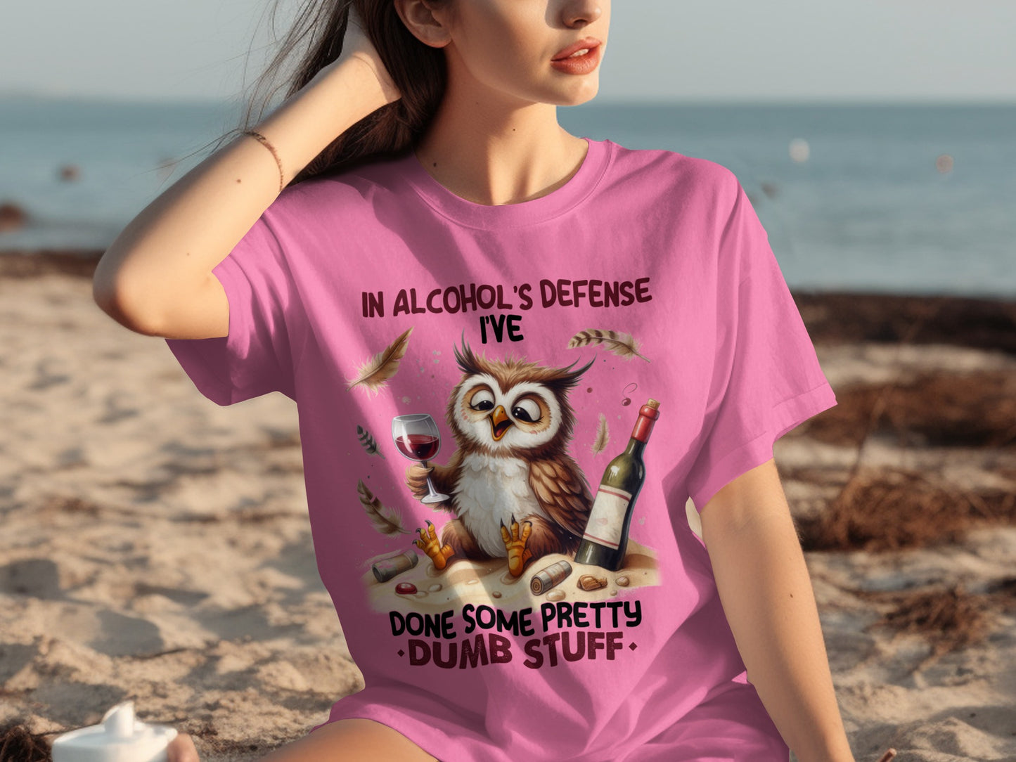 Funny Owl with Wine Humorous Quote Shirt for Friends
