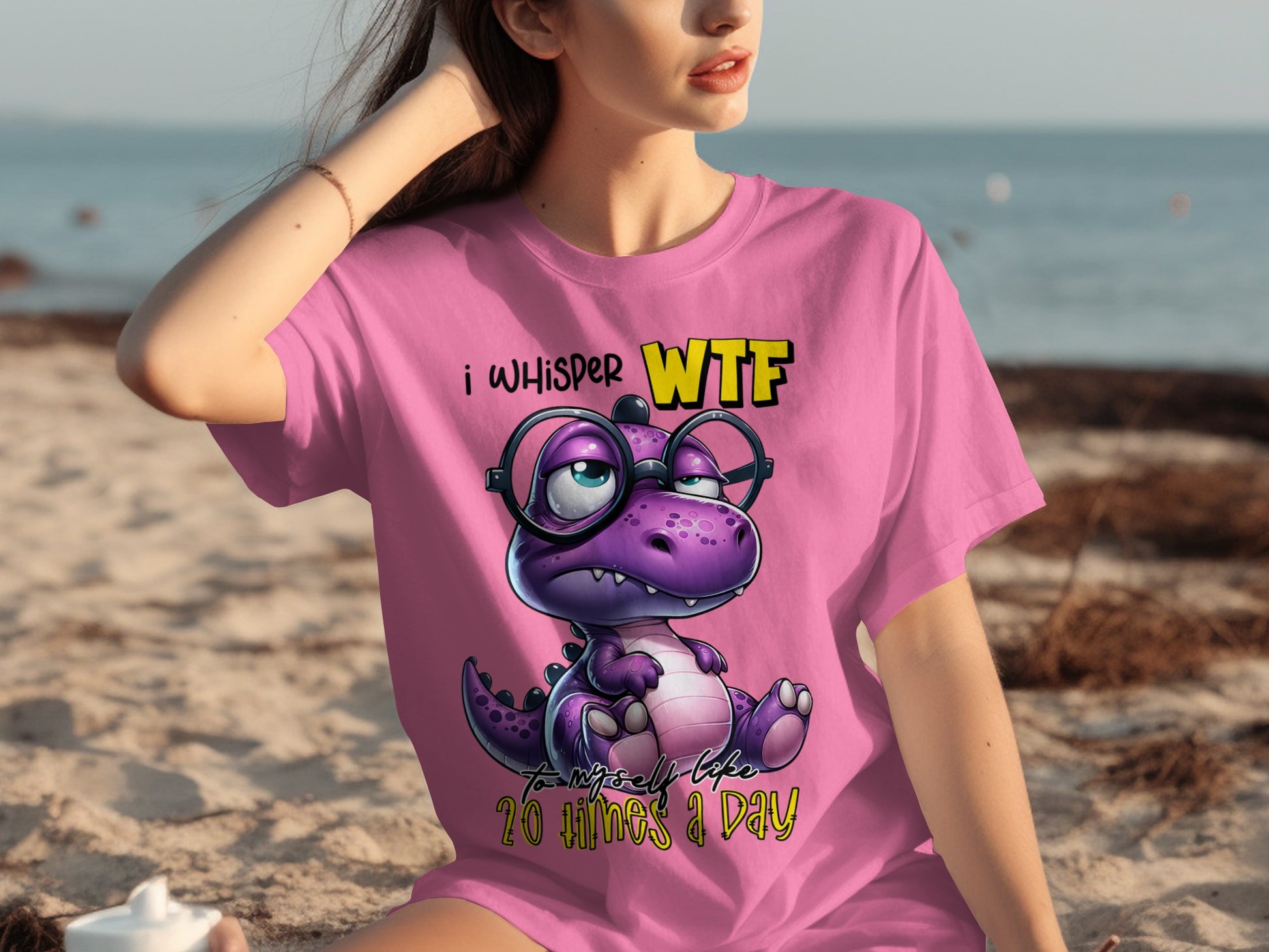 I Whisper WTF Funny Dinosaur T-Shirt Casual Wear