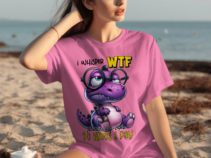 I Whisper WTF Funny Dinosaur T-Shirt Casual Wear